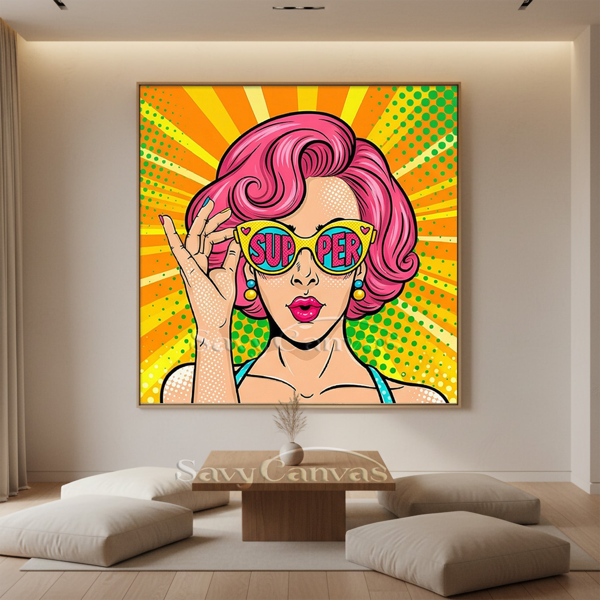 Retro Pop Art Woman Canvas - "SUPER" Sunglasses Oil Painting #SS 046