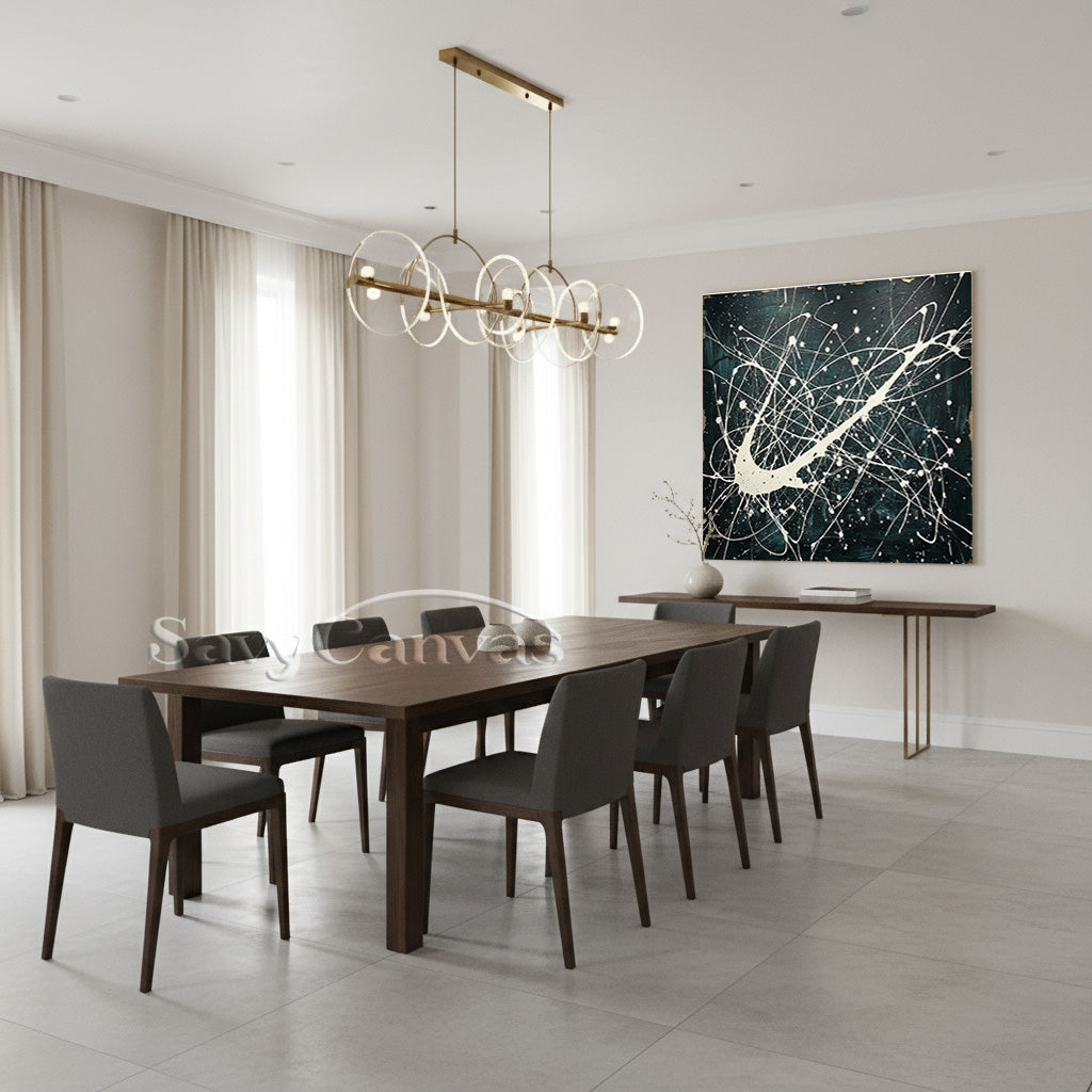 Modern Abstract Drip Painting | Dark & White Pollock Canvas Wall Art #ZZ 277