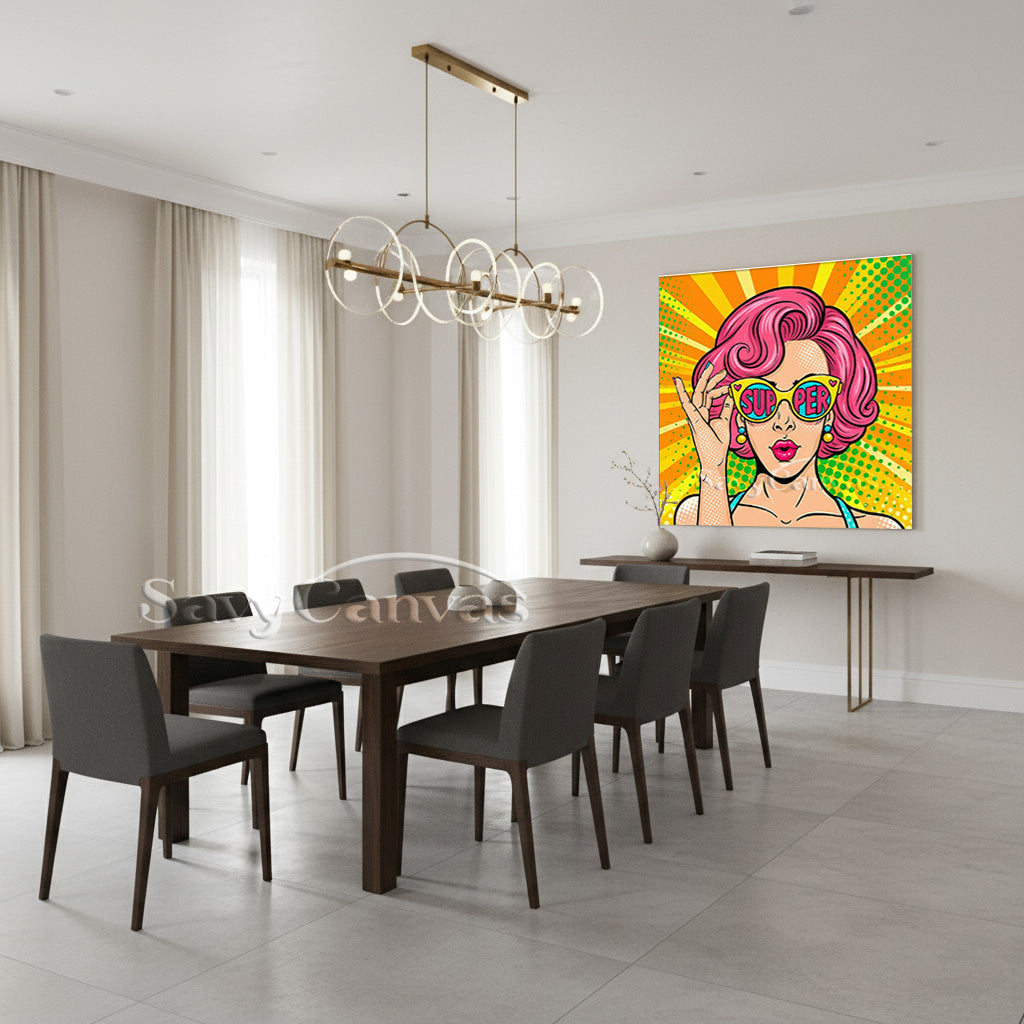 Retro Pop Art Woman Canvas - "SUPER" Sunglasses Oil Painting #SS 046