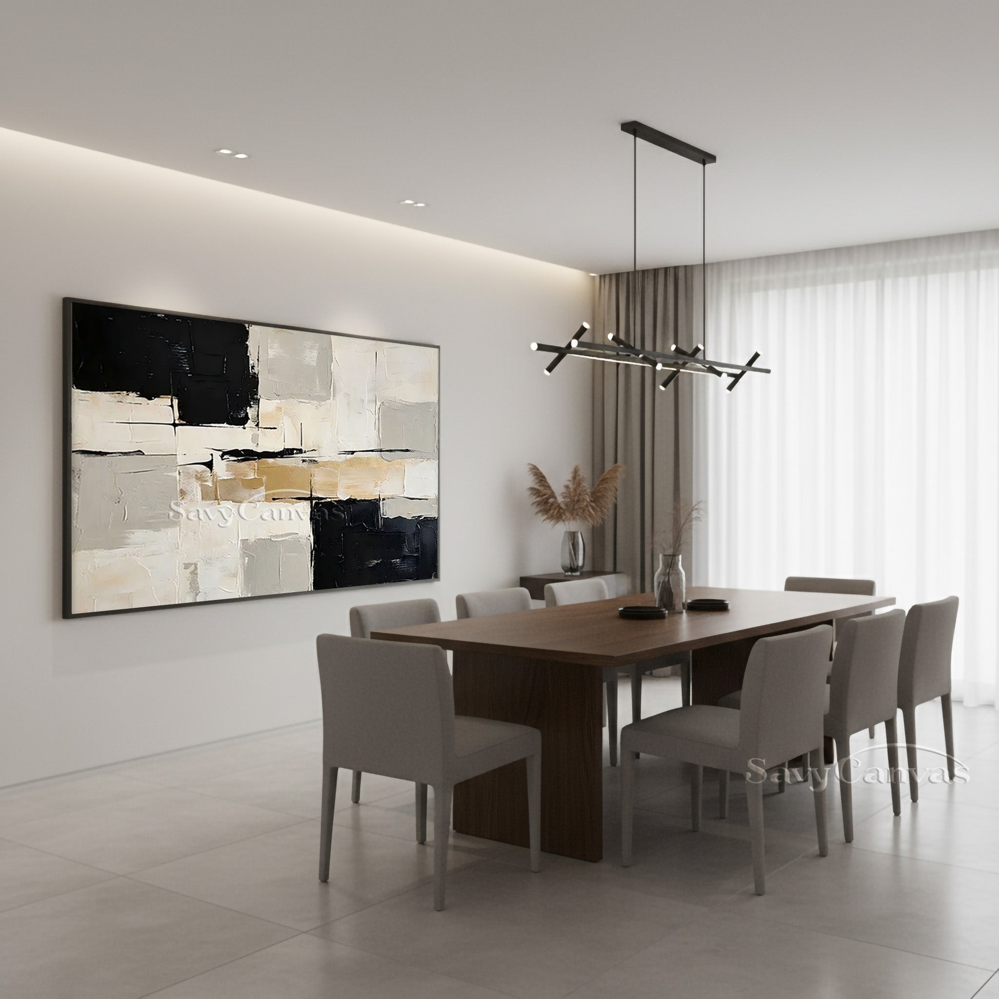 Modern Abstract Black and Gold Oil Painting Texture Wall Art #SS 023