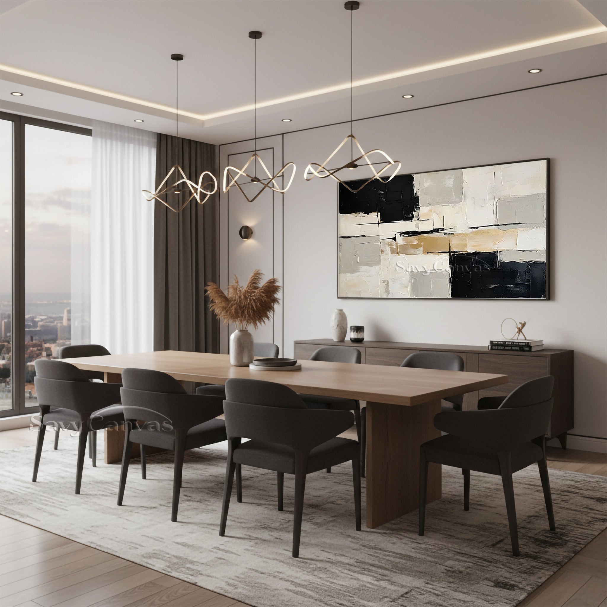 Modern Abstract Black and Gold Oil Painting Texture Wall Art #SS 023