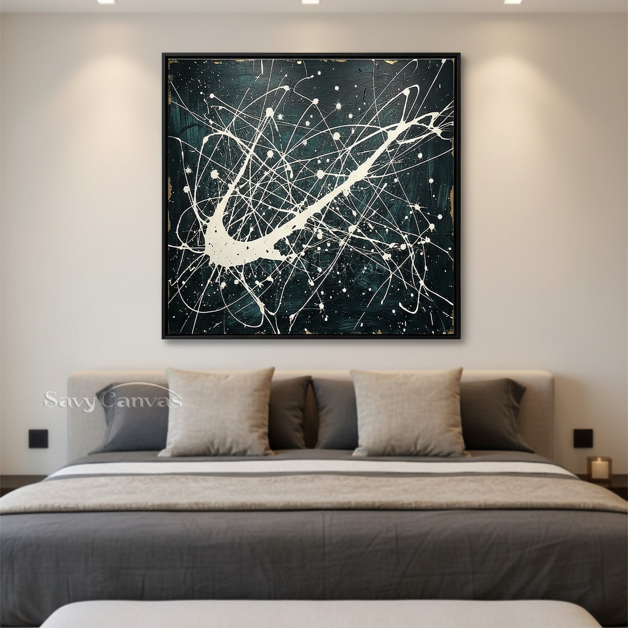 Modern Abstract Drip Painting | Dark & White Pollock Canvas Wall Art #ZZ 277
