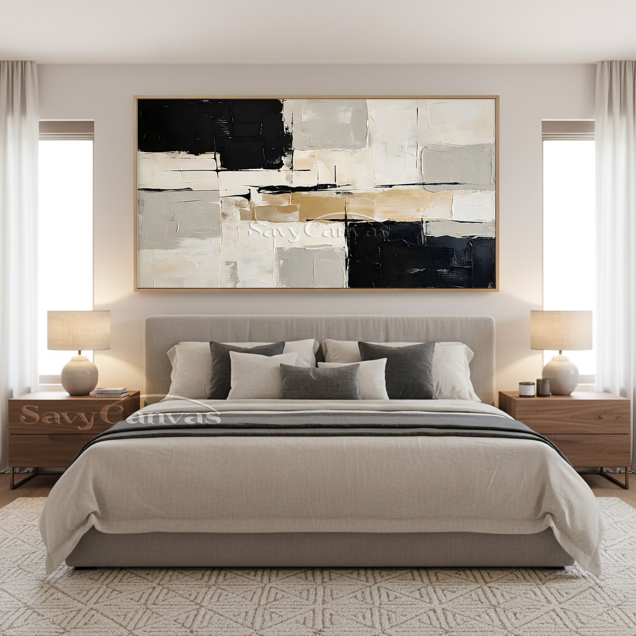 Modern Abstract Black and Gold Oil Painting Texture Wall Art #SS 023