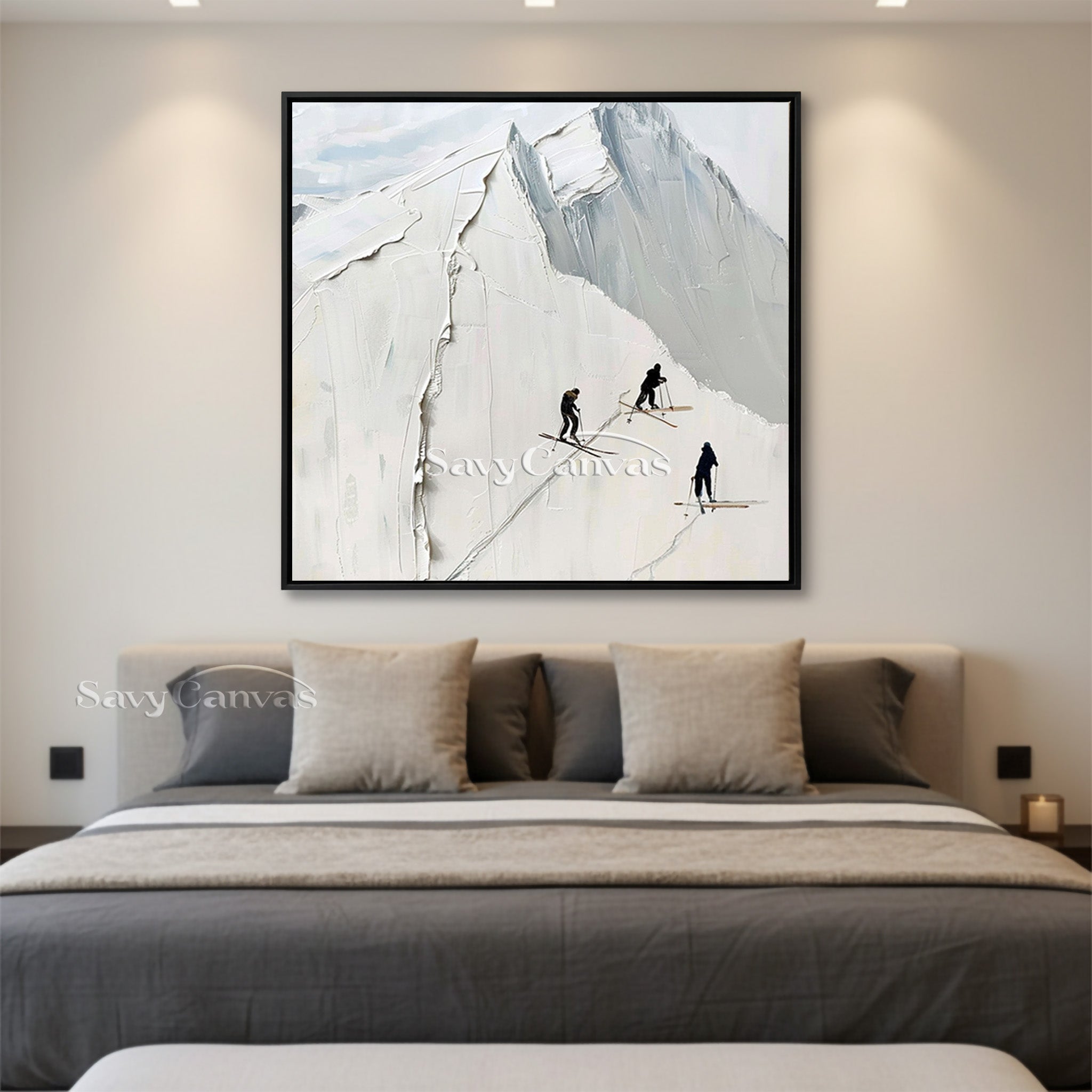 Minimalist Skiing on Snowy Mountain Canvas | Winter Sports Art #AA 454