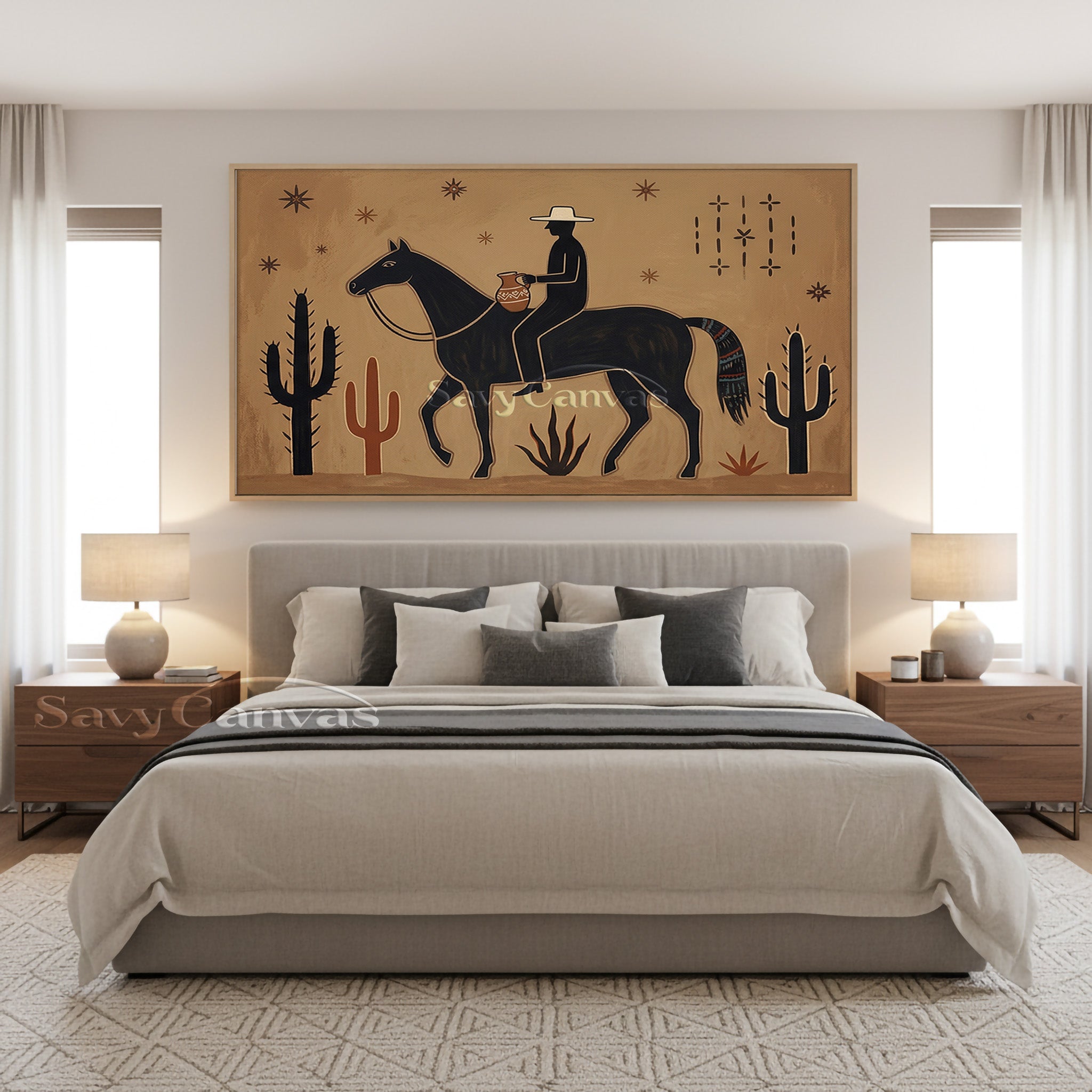 Modern Southwestern Horse Rider Oil Painting Canvas Art #SS 035