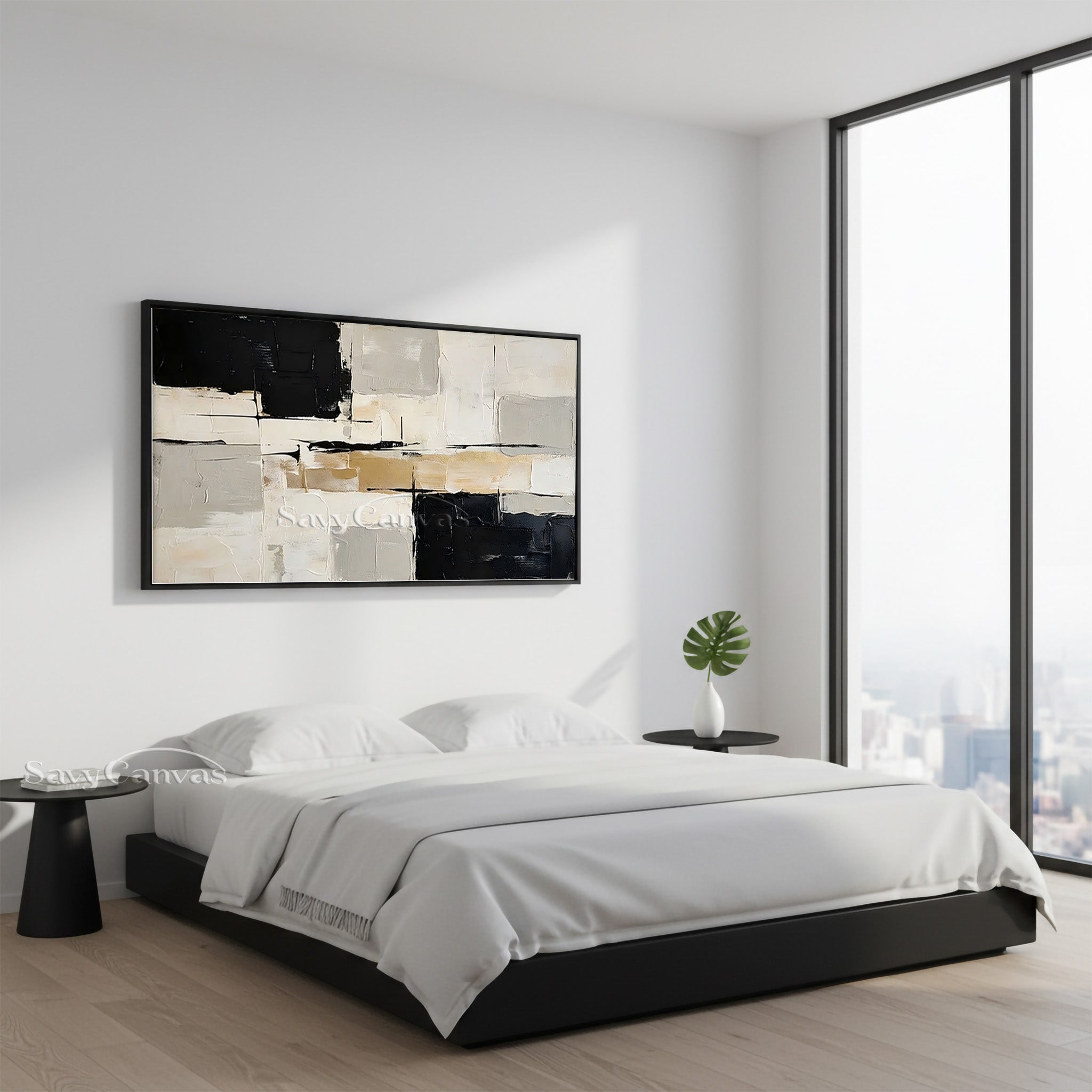 Modern Abstract Black and Gold Oil Painting Texture Wall Art #SS 023