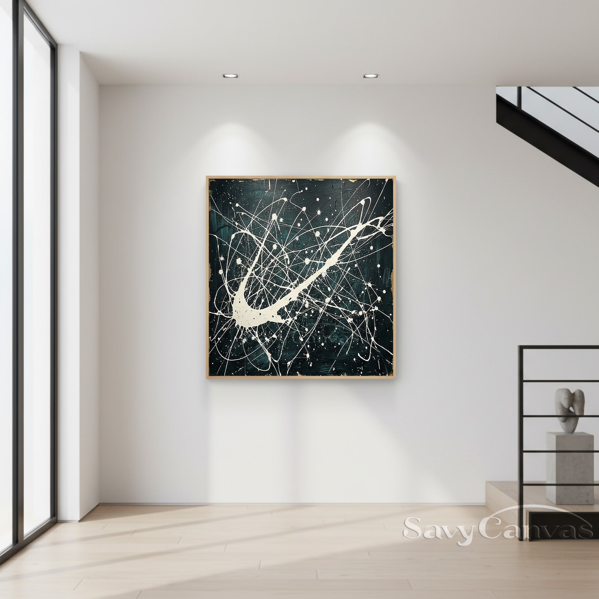 Modern Abstract Drip Painting | Dark & White Pollock Canvas Wall Art #ZZ 277
