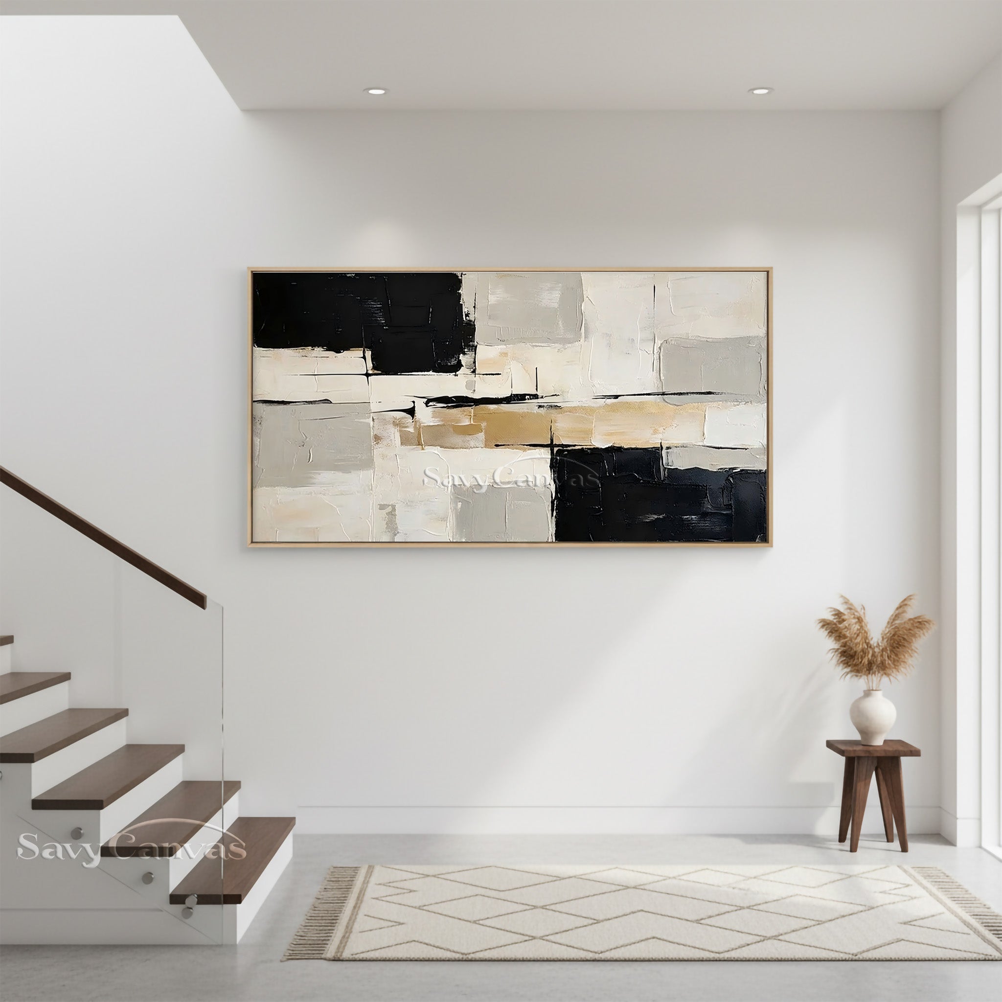 Modern Abstract Black and Gold Oil Painting Texture Wall Art #SS 023