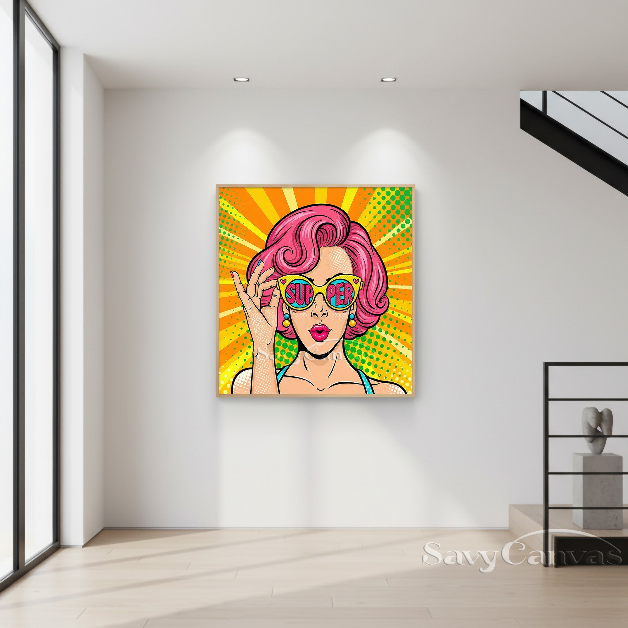 Retro Pop Art Woman Canvas - "SUPER" Sunglasses Oil Painting #SS 046