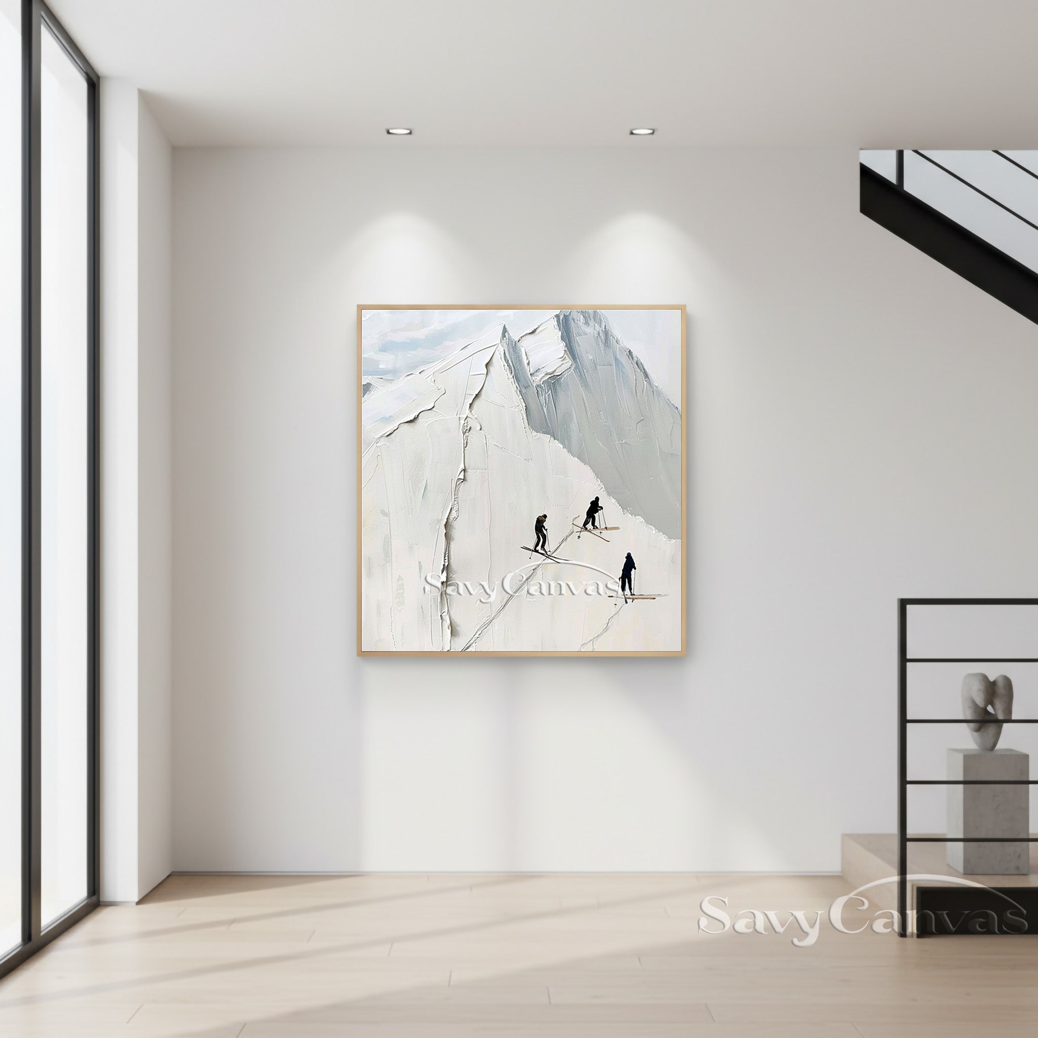 Minimalist Skiing on Snowy Mountain Canvas | Winter Sports Art #AA 454
