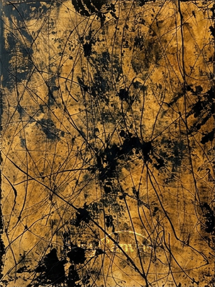 Abstract Expressionist Painting | Black & Gold Action Art