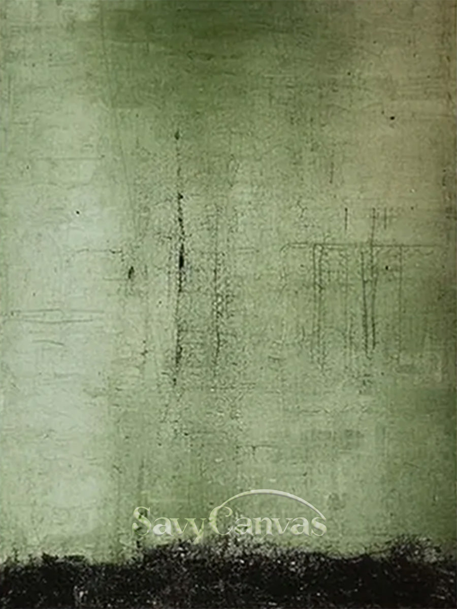 Calm Forest Green Abstract Oil Painting | Hand-Painted Minimalist Art