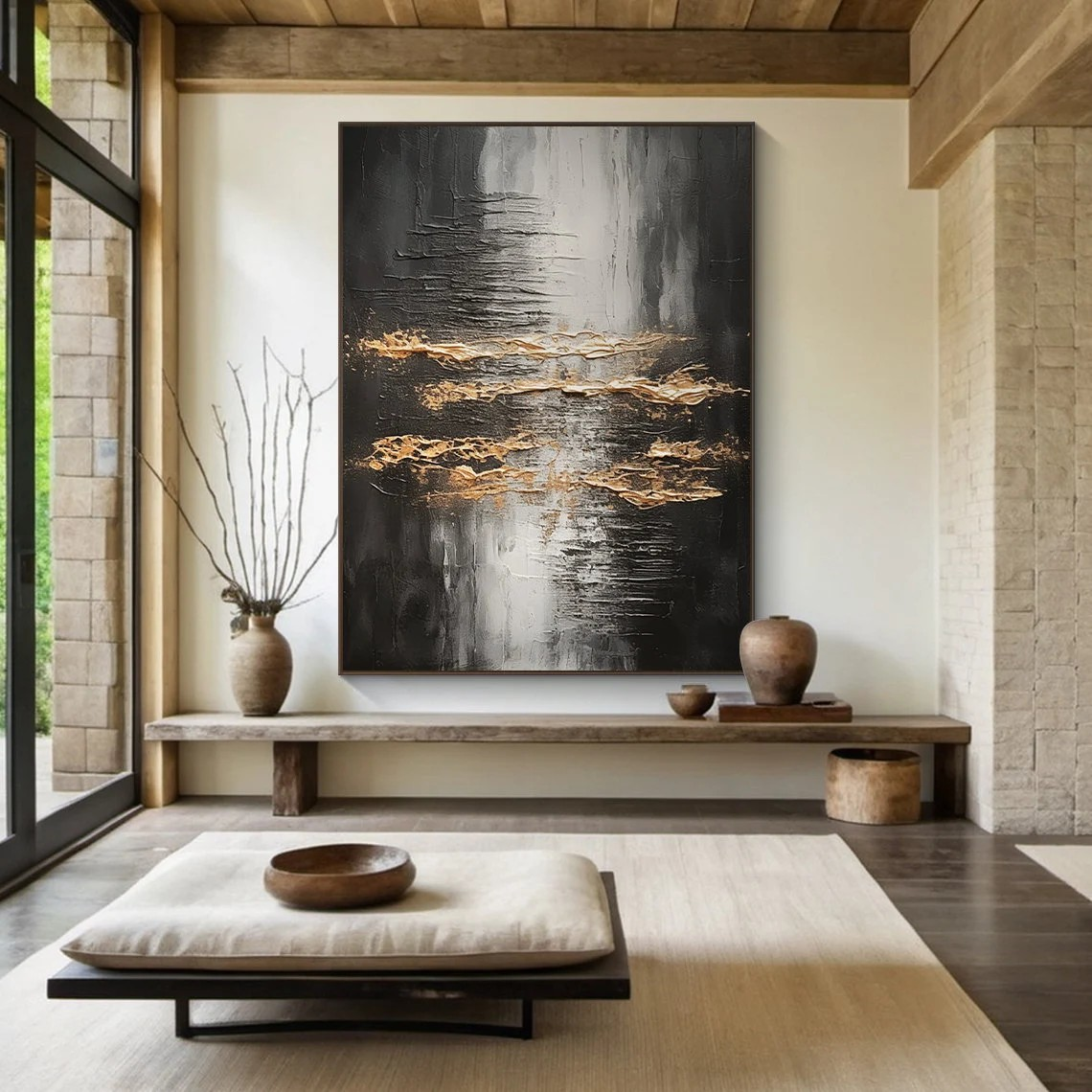 Heavy Texture Oil Painting | Abstract Metallic Gold Canvas Art   #TC 061