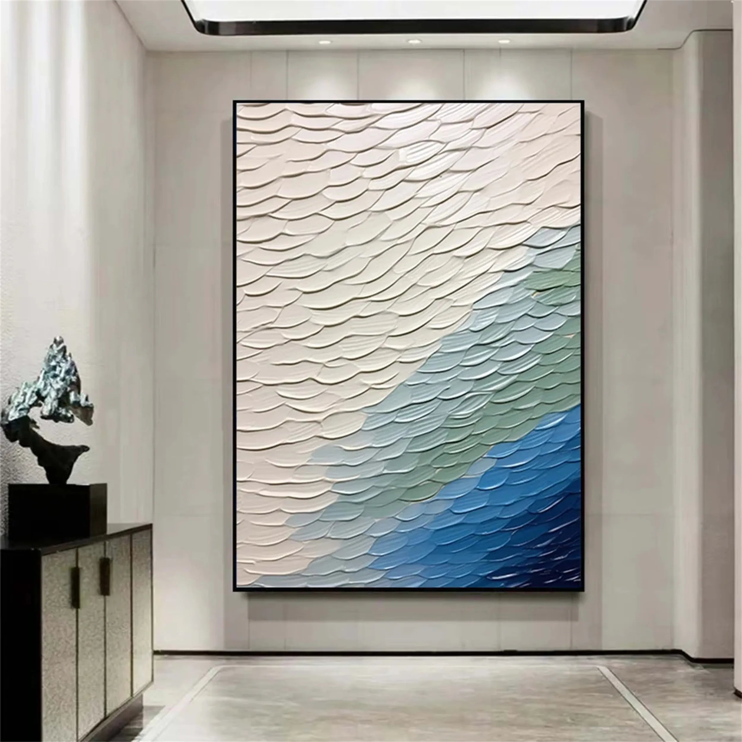 Unique White Blue Green Textured Abstract - Modern Serene Art Gift # JJ 128