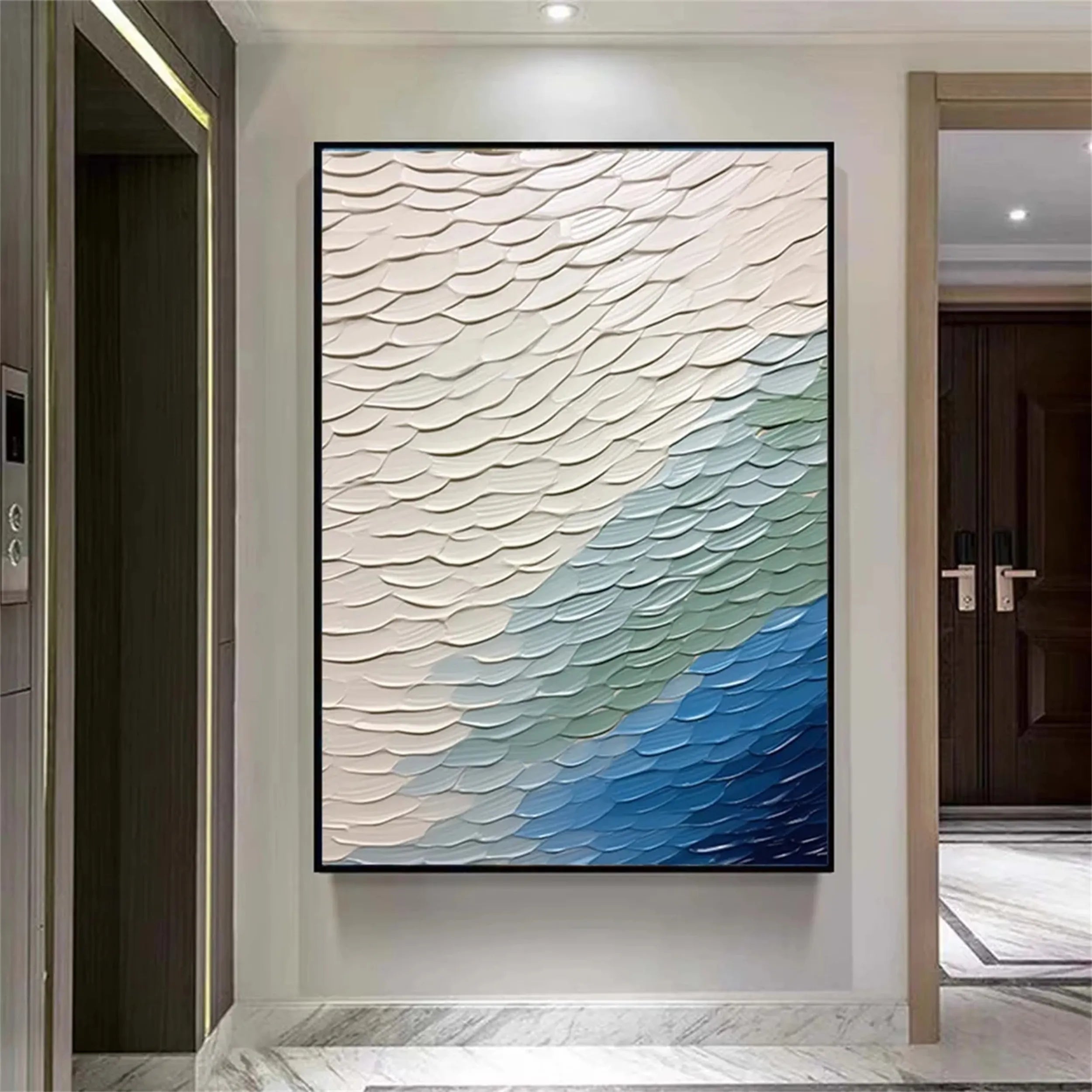 Unique White Blue Green Textured Abstract - Modern Serene Art Gift # JJ 128