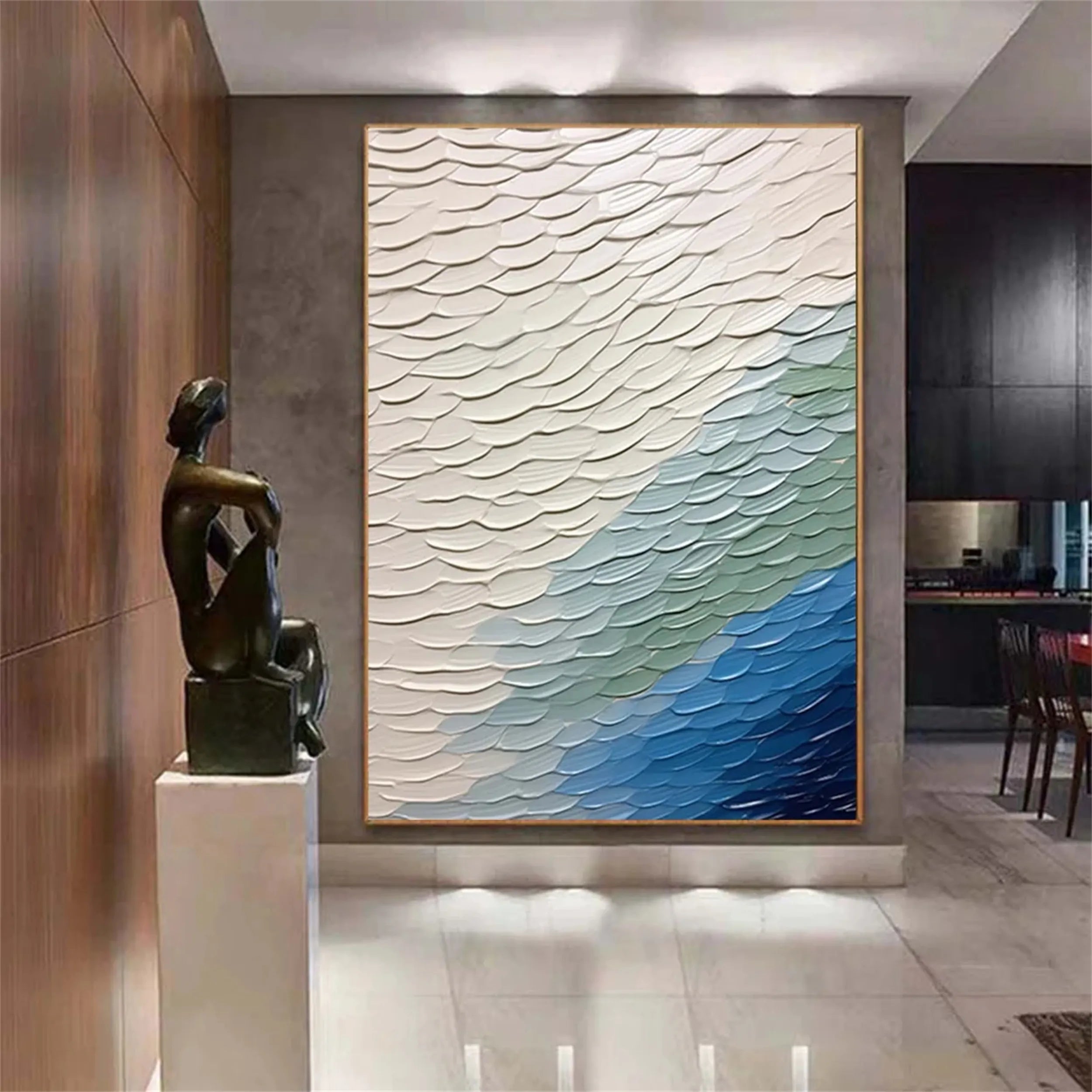 Unique White Blue Green Textured Abstract - Modern Serene Art Gift # JJ 128