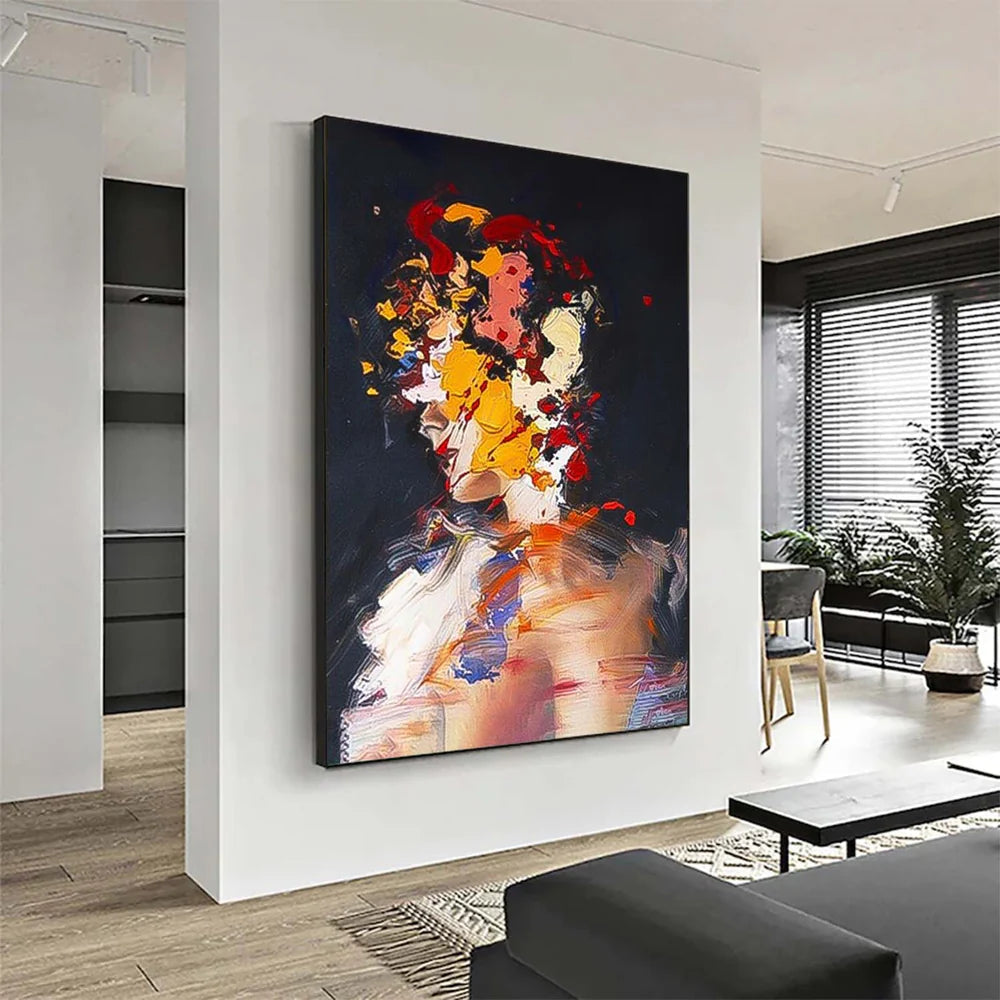 Color Abstract Face Art on Canvas| Big Vertical Textured Painting #JJ 290