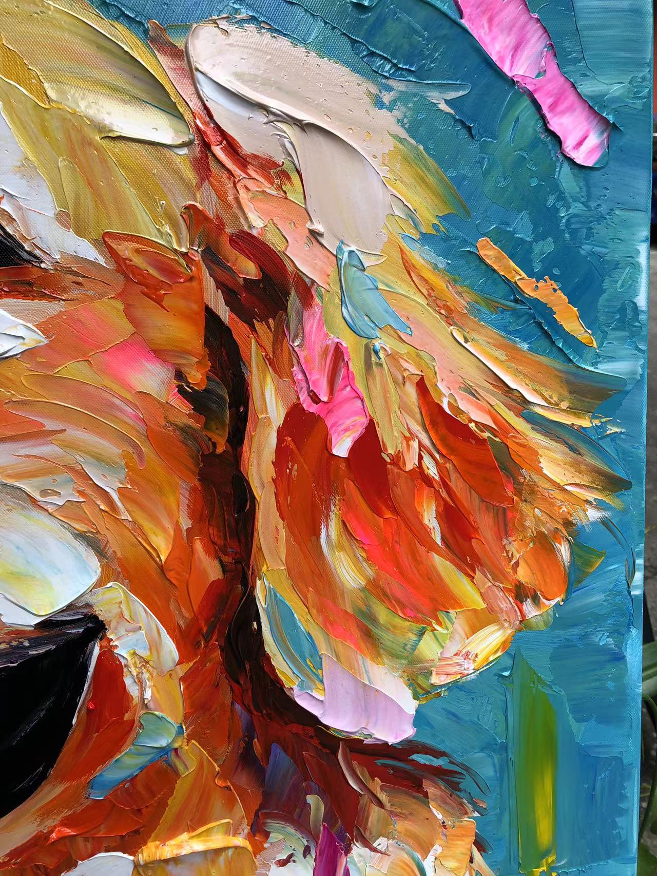 Colorful Golden Retriever Wall Art | Large Textured Dog Painting Canvas #ZZ 157