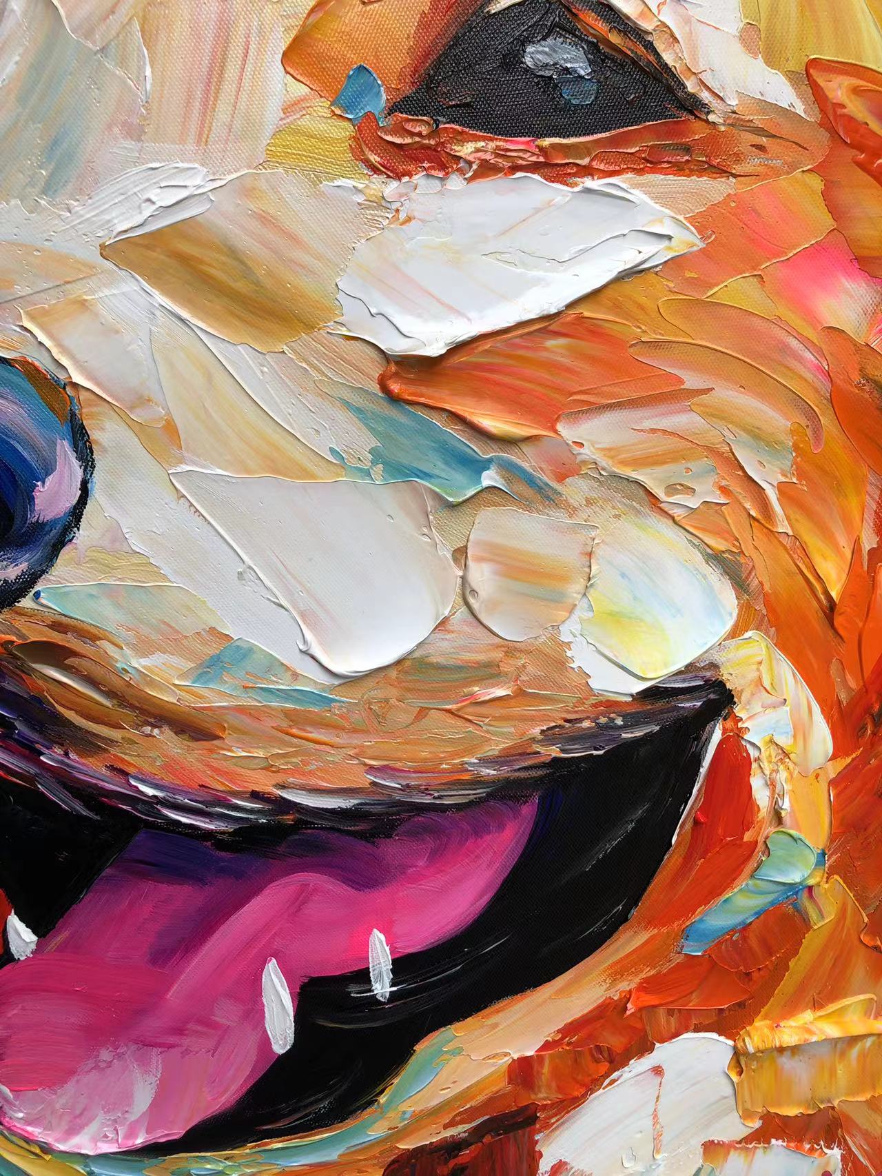 Colorful Golden Retriever Wall Art | Large Textured Dog Painting Canvas #ZZ 157