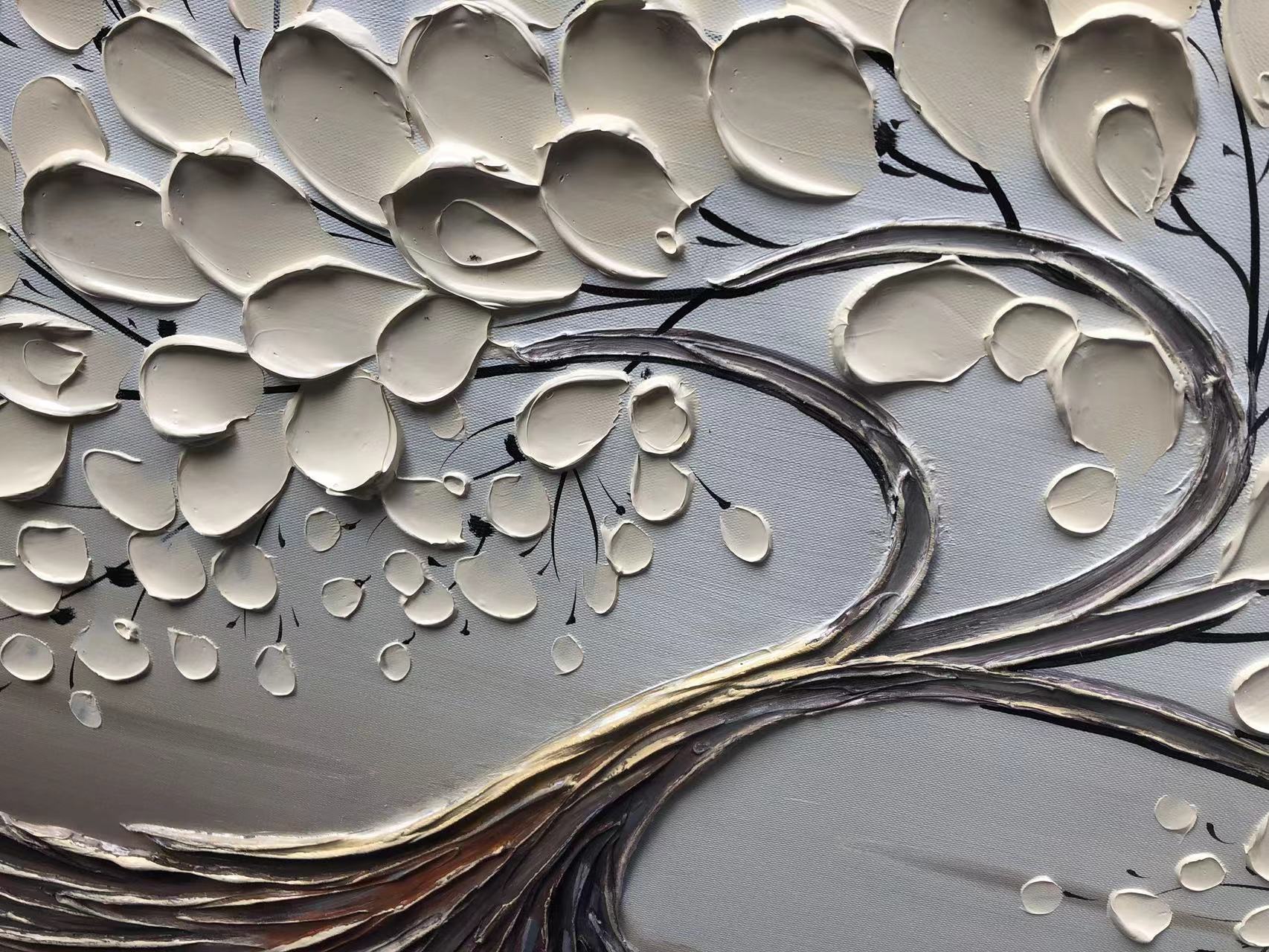 Oversized Abstract Tree Painting | Beige Textured Horizontal Wall Art Decor #ZZ 142