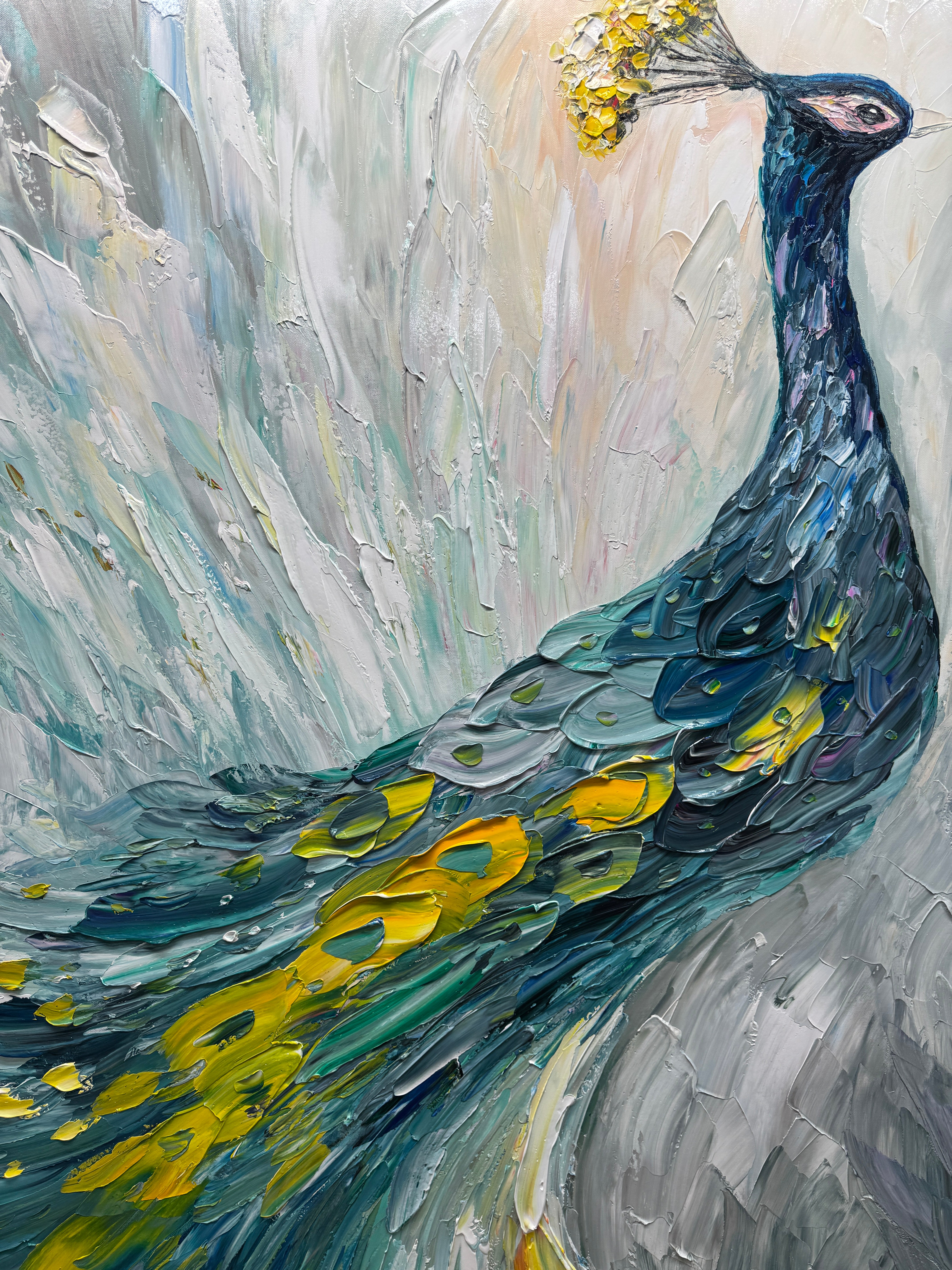 Abstract Peacock Wall Art | Large Textured Bird Painting #ZZ 206