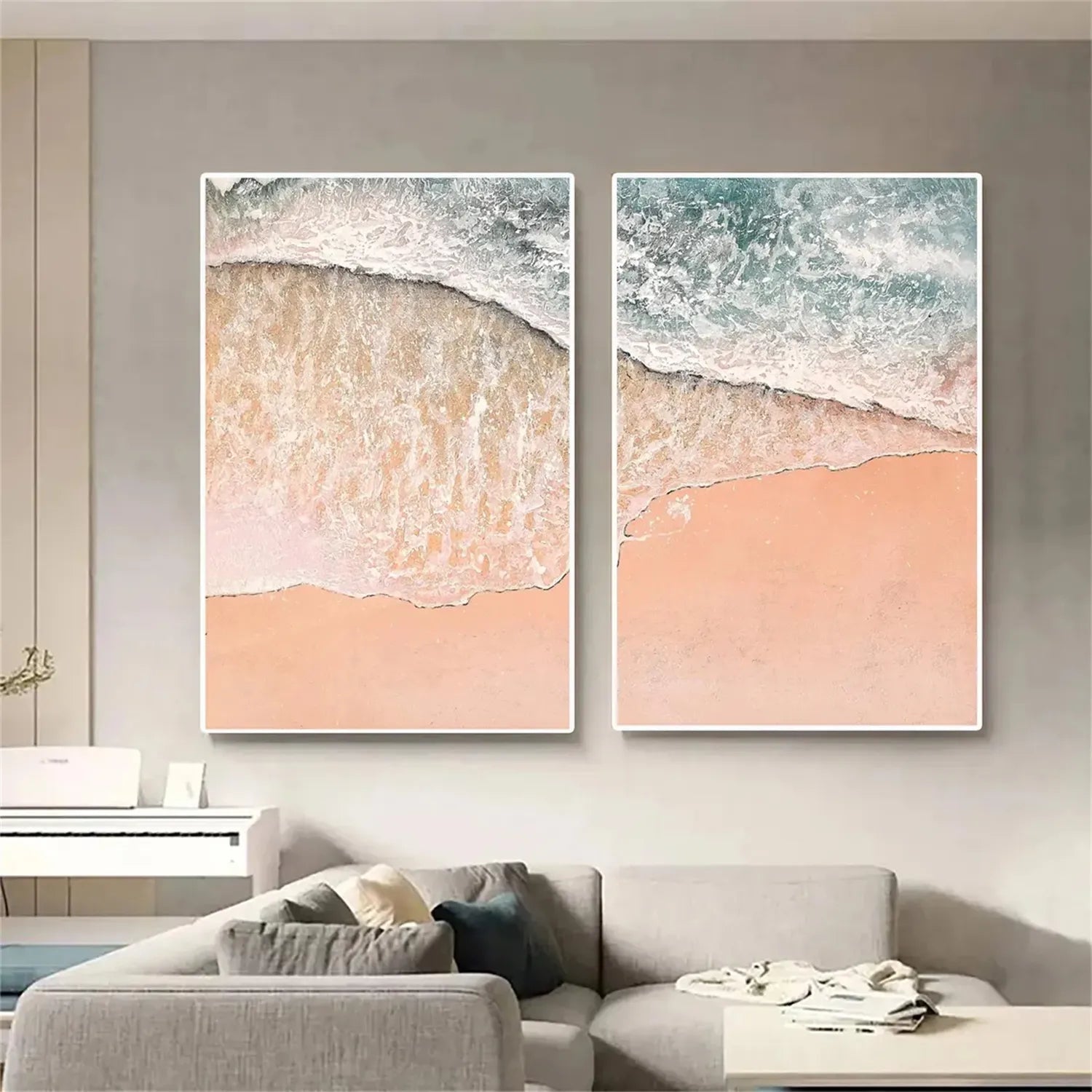  Pink Sand Light Blue Ocean Art - Aerial Beach