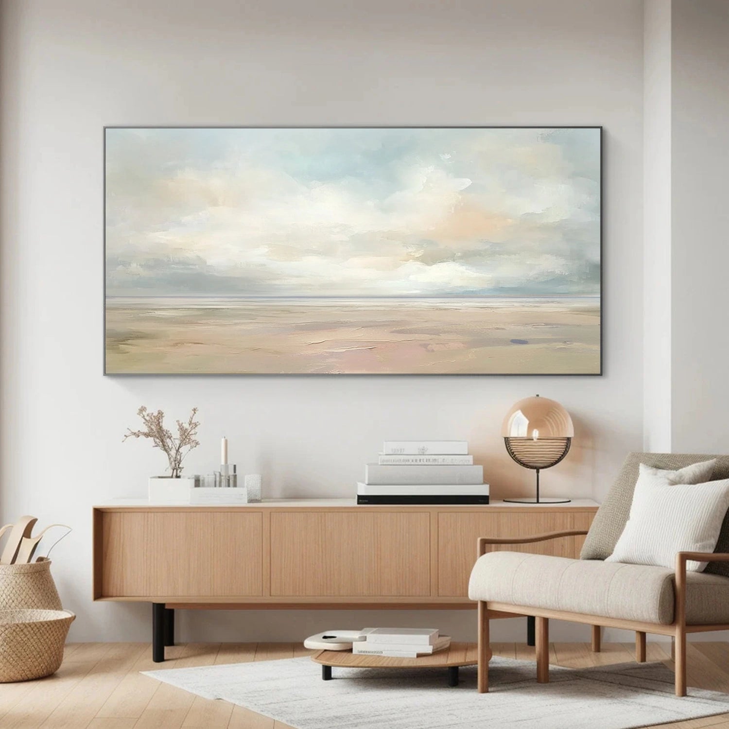 Hand-Painted Cloud and Water Scene – Light Neutrals for Modern Homes
