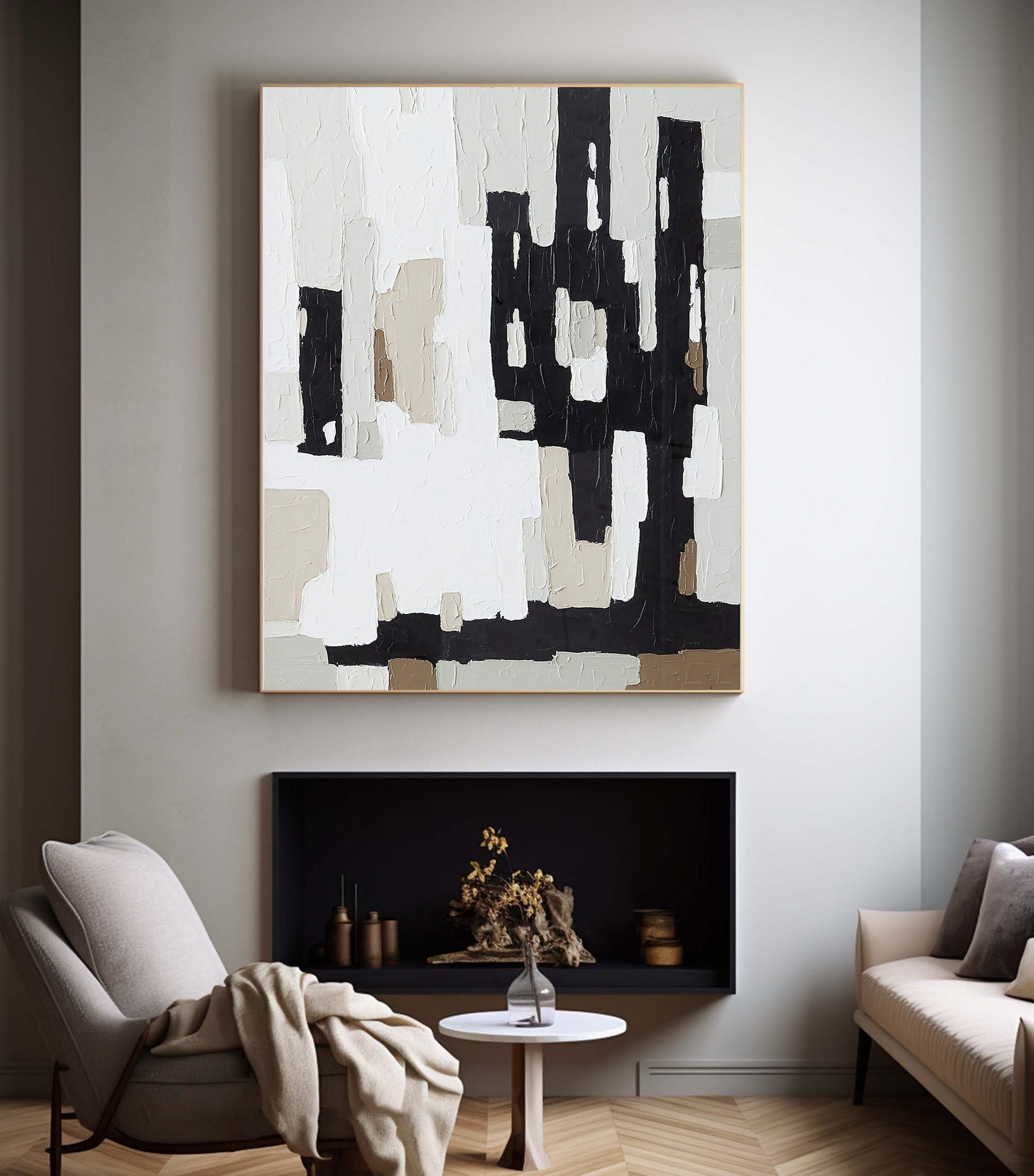 Textured Abstract Art - Black and White Modern Painting #TC 114