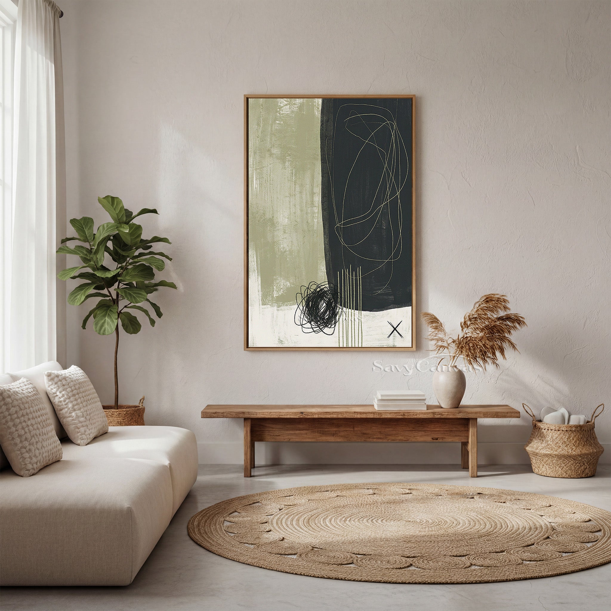 Modern Abstract Charcoal & Sage Green Oil Painting #SS 077