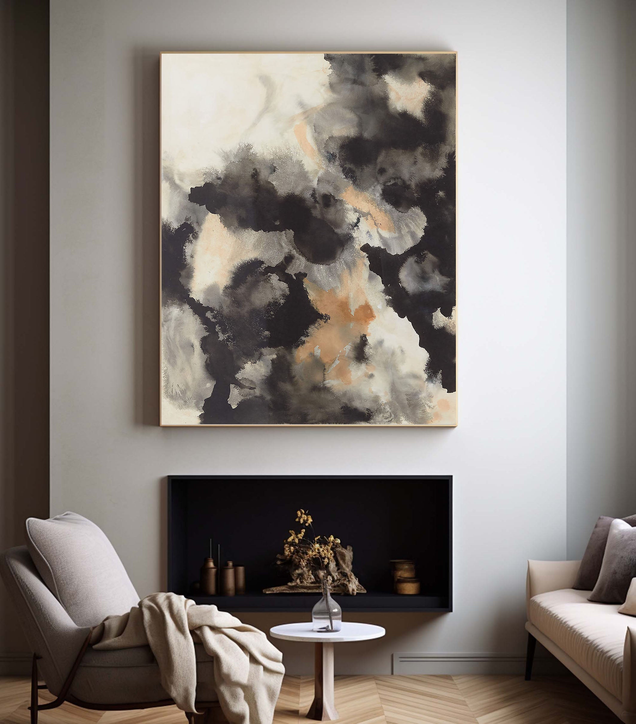 Fluid Abstract Art Painting - Black & White #TC 128