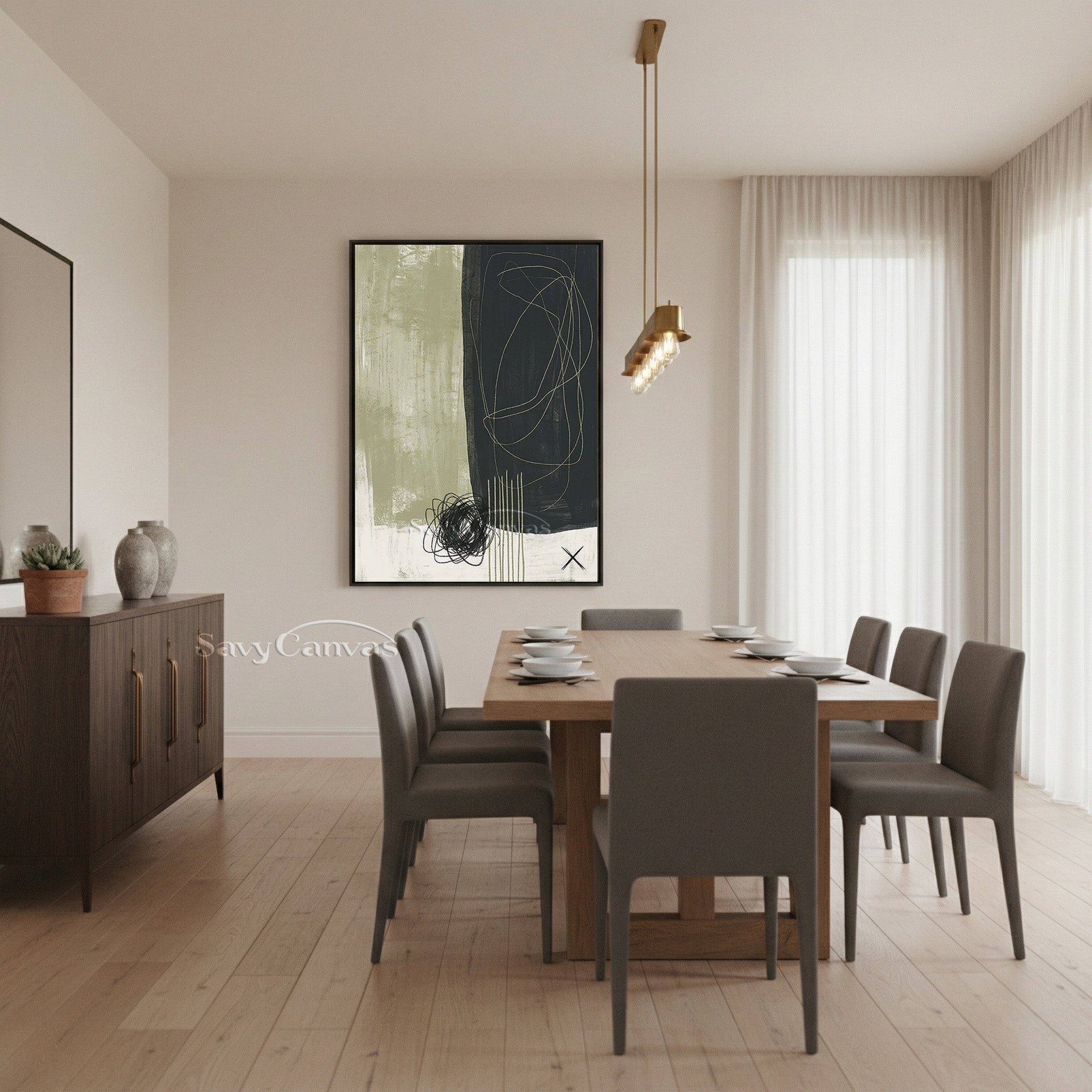 Modern Abstract Charcoal & Sage Green Oil Painting #SS 077