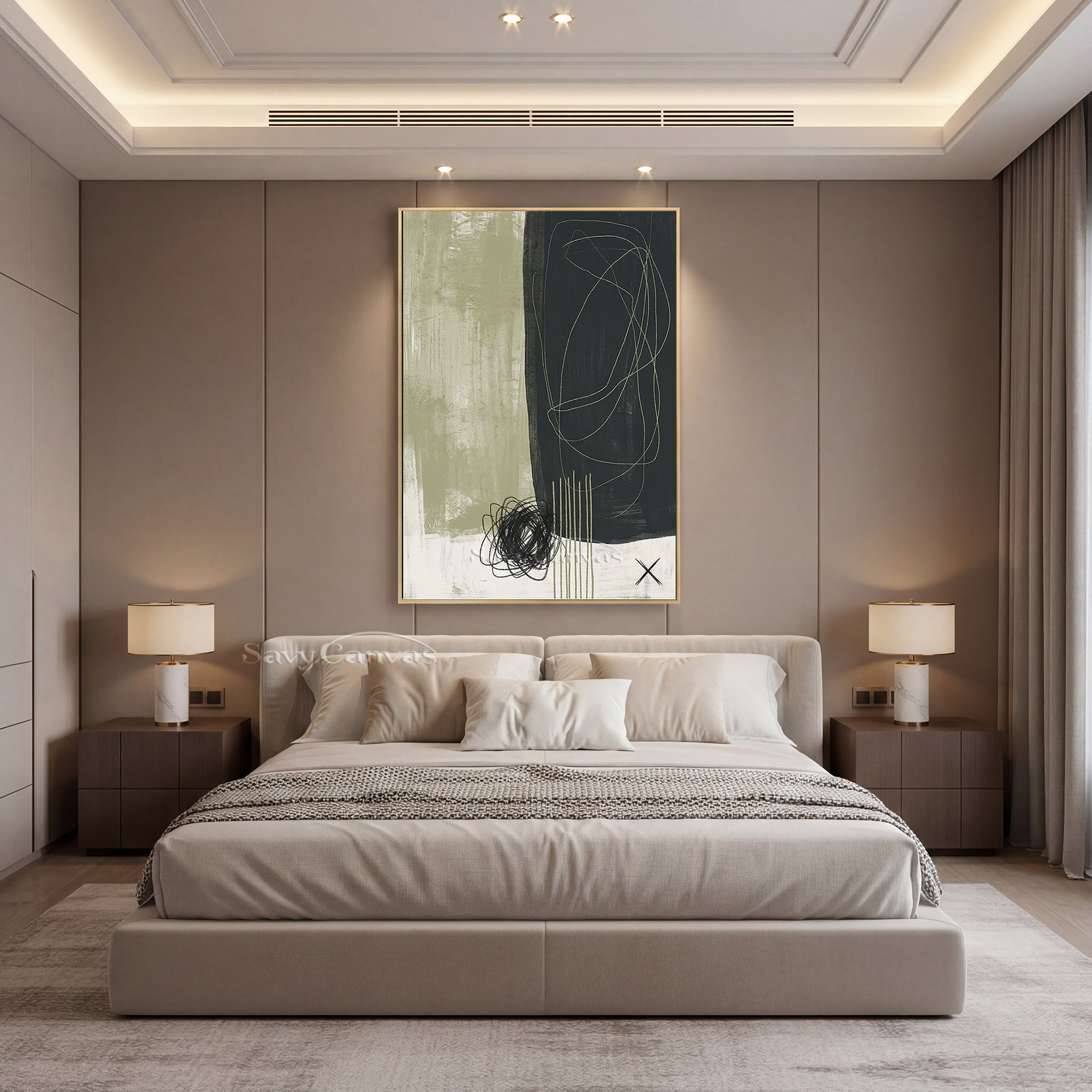 Modern Abstract Charcoal & Sage Green Oil Painting #SS 077