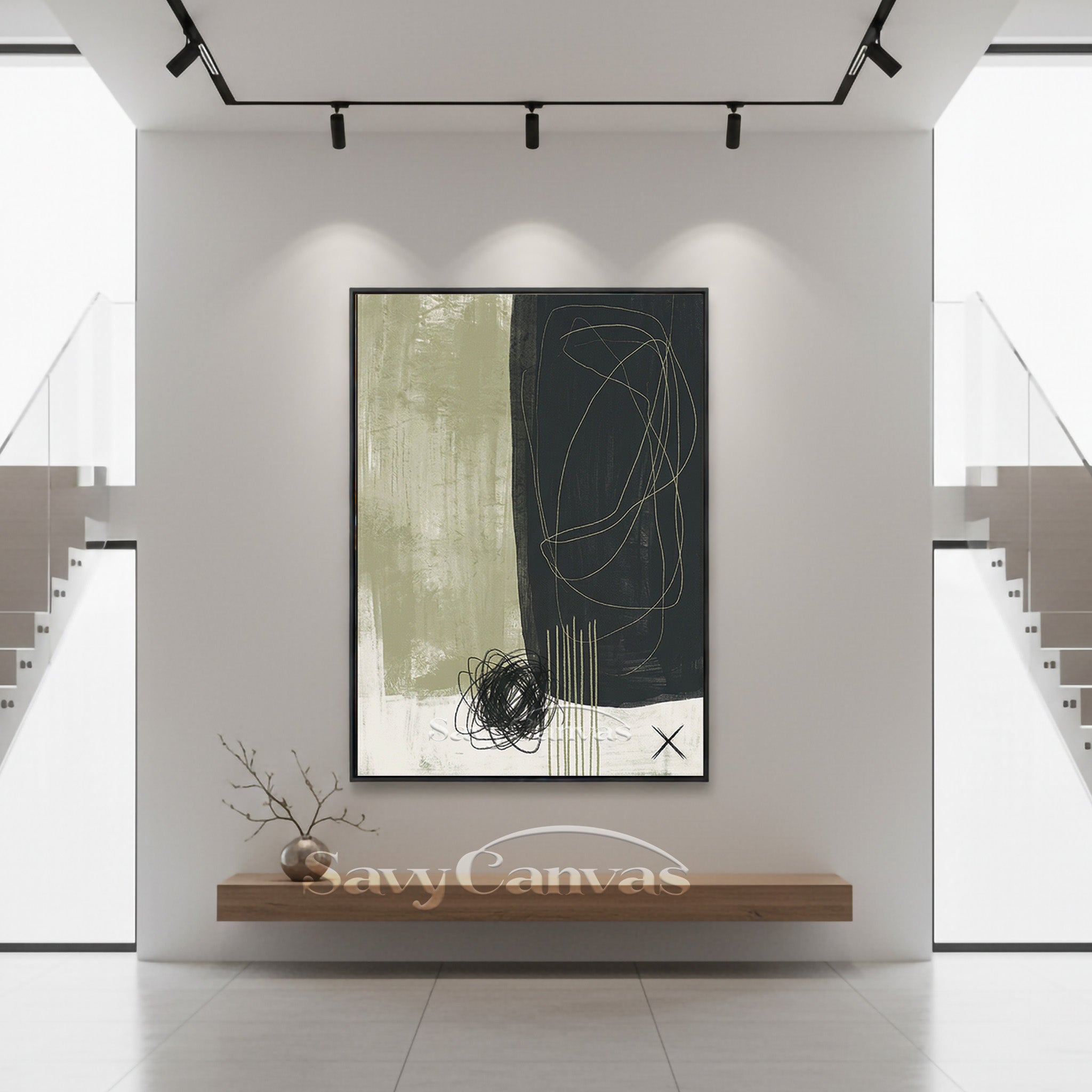 Modern Abstract Charcoal & Sage Green Oil Painting #SS 077