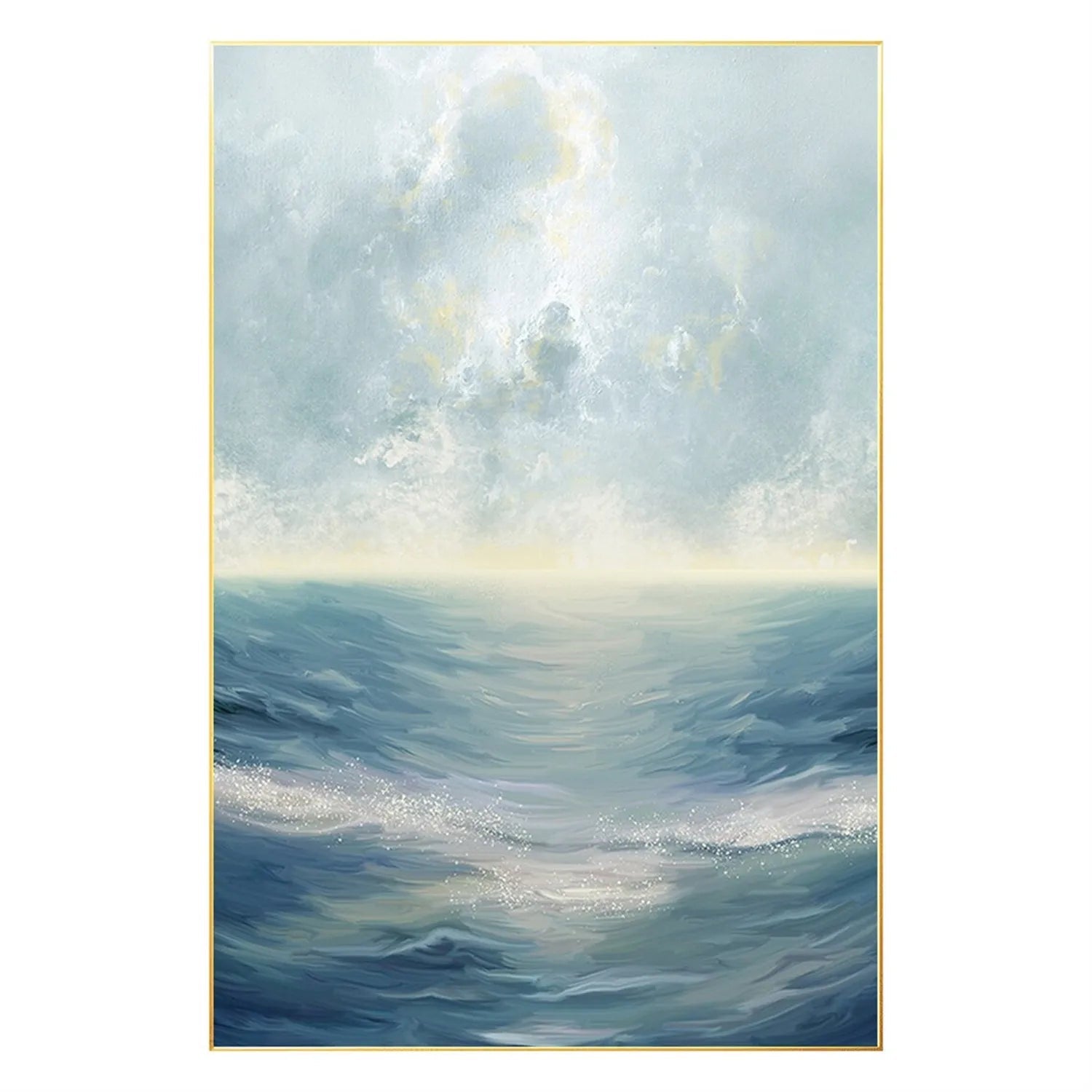 Soft Blue and Beige Ocean Sky Abstract Oil Painting - Modern Serene Art # JJ 121