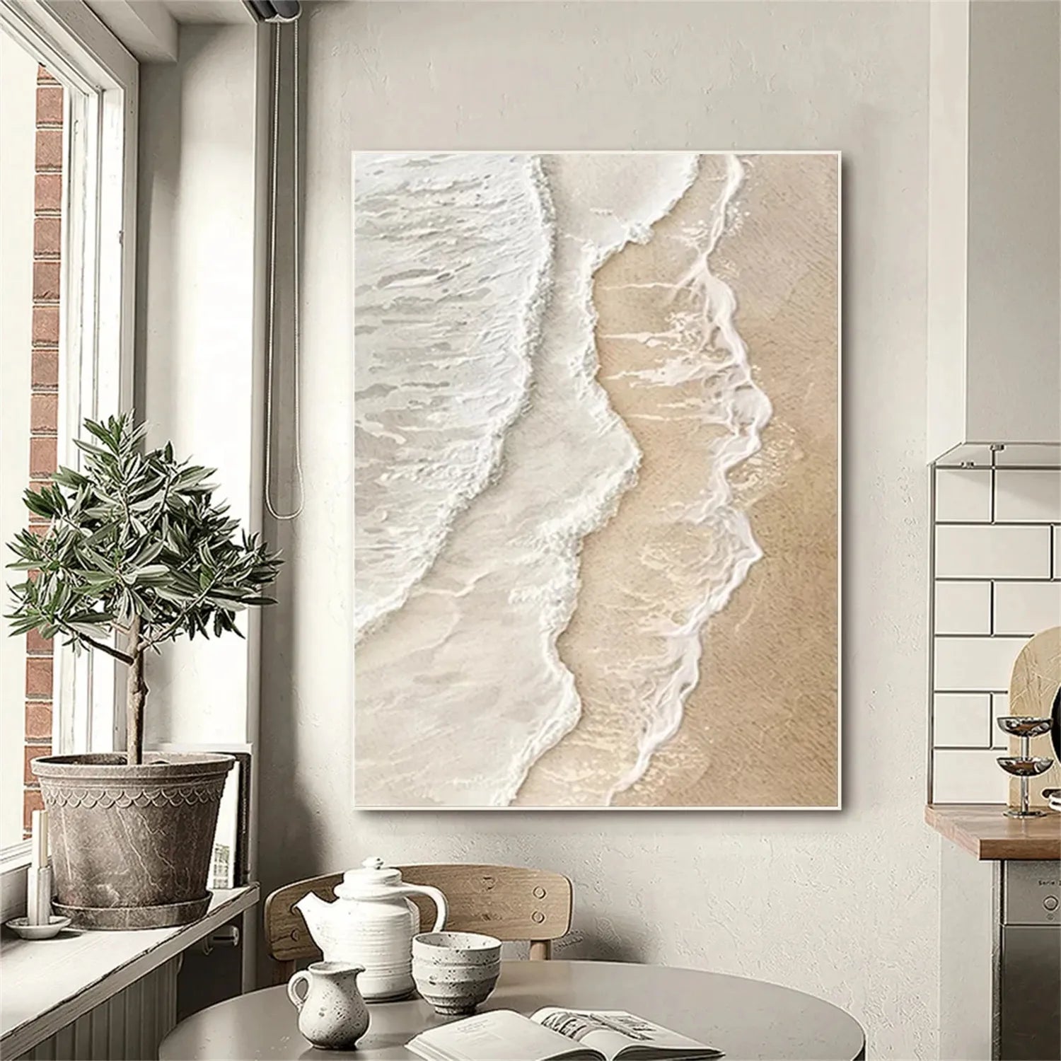 Unique Beige and White Textured Beach Abstract - Modern Serene Art Gift