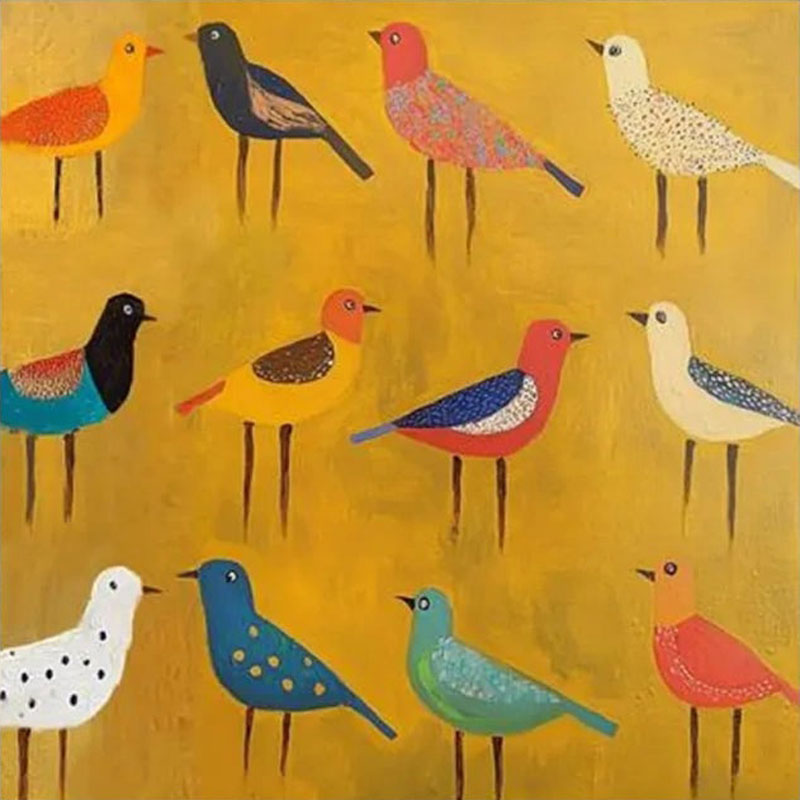 Colorful Birds Wall Art | Large Square Abstract Animal Painting #ZZ 214