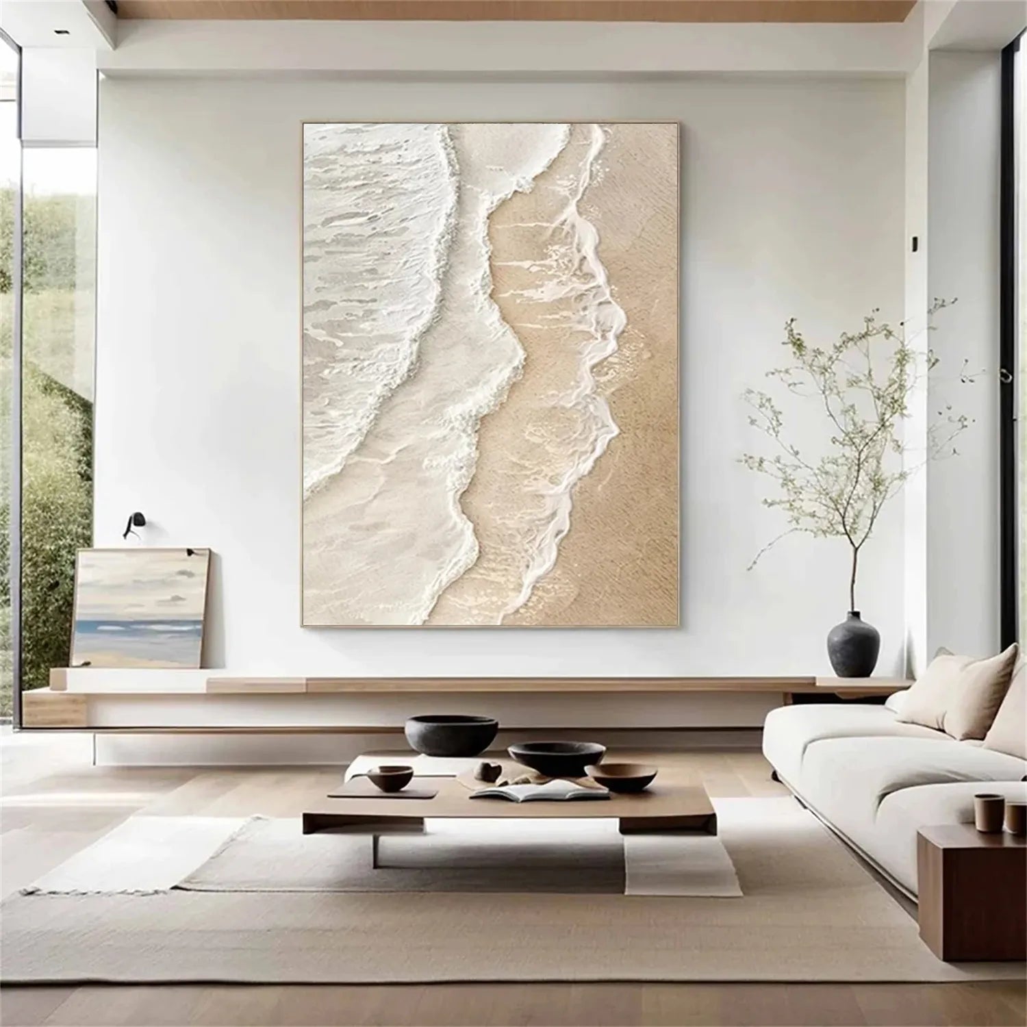 Calm Coastal Sand Textured Abstract -  Minimalist Oil Painting # JJ 134