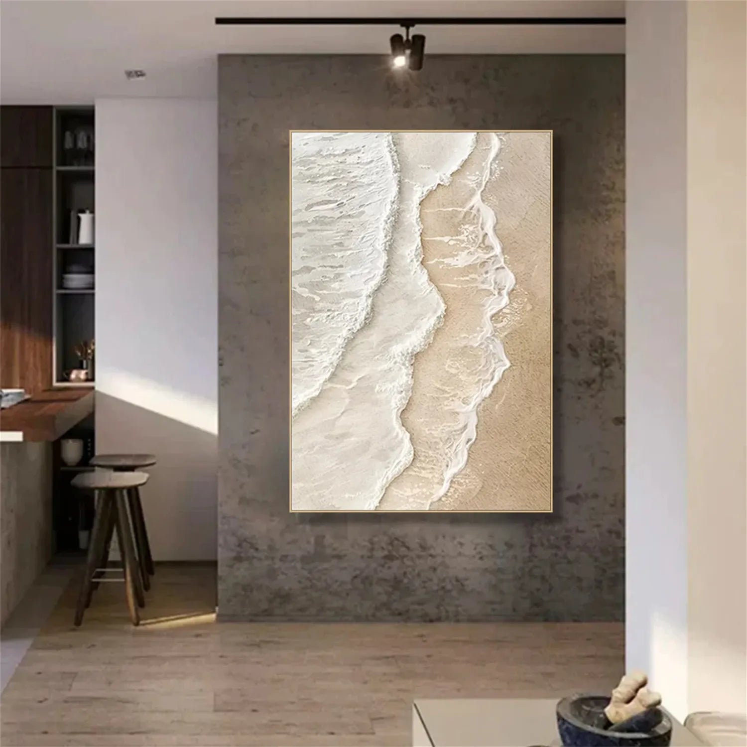 Calm Coastal Sand Textured Abstract -  Minimalist Oil Painting # JJ 134