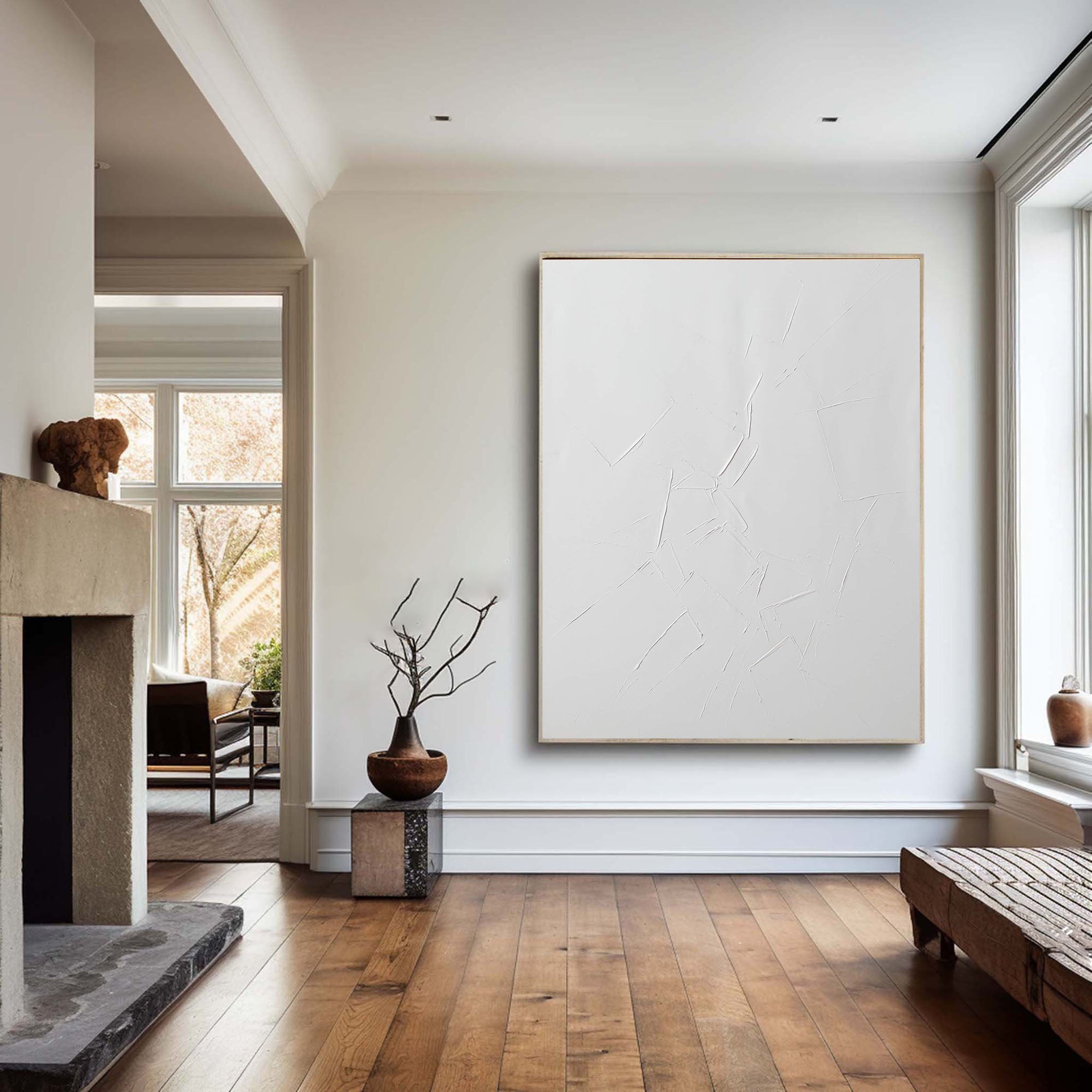 Large Minimalist White Textured Abstract Wall Art #TC 125