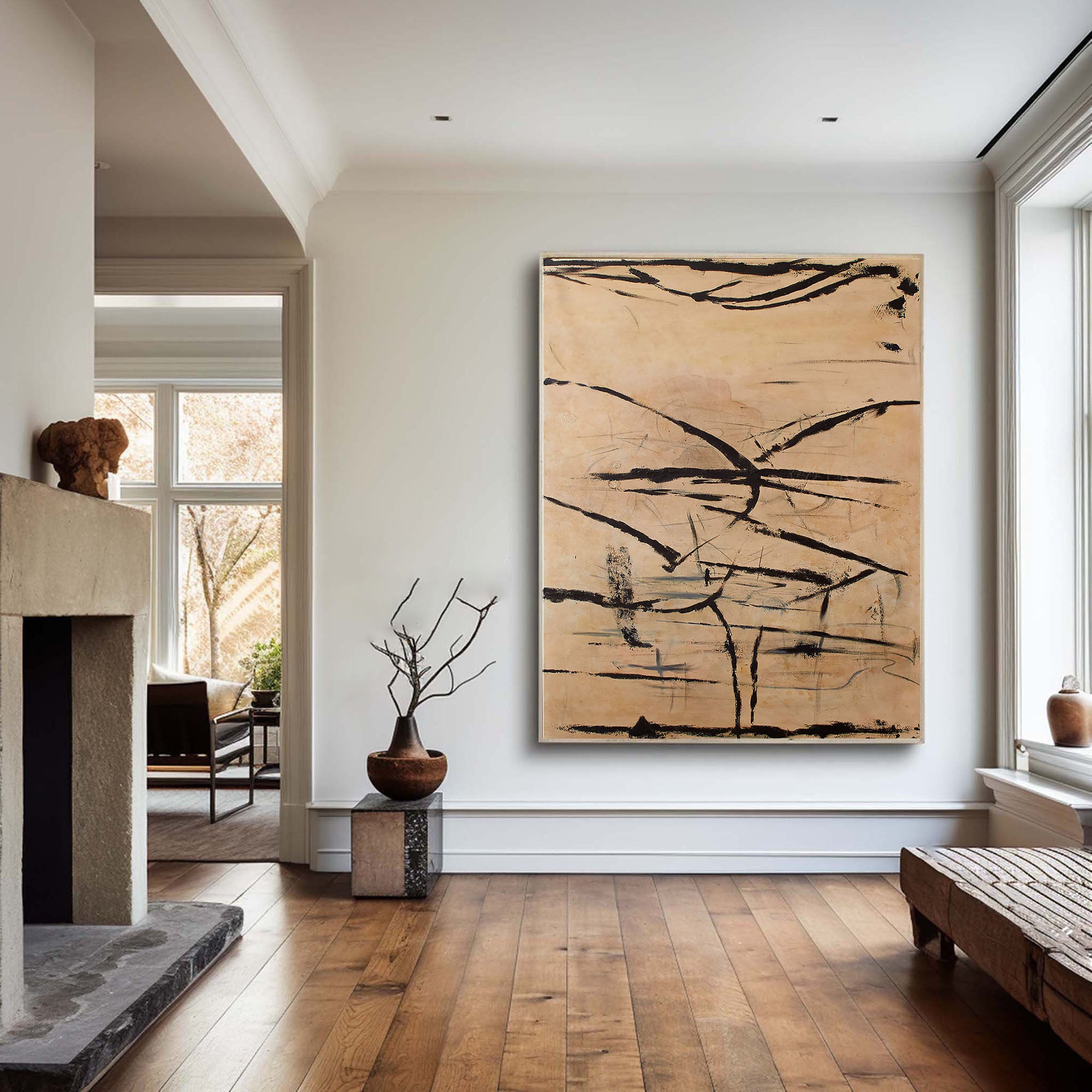 Large Handmade Abstract Wall Art - Neutral Tones #TC 116