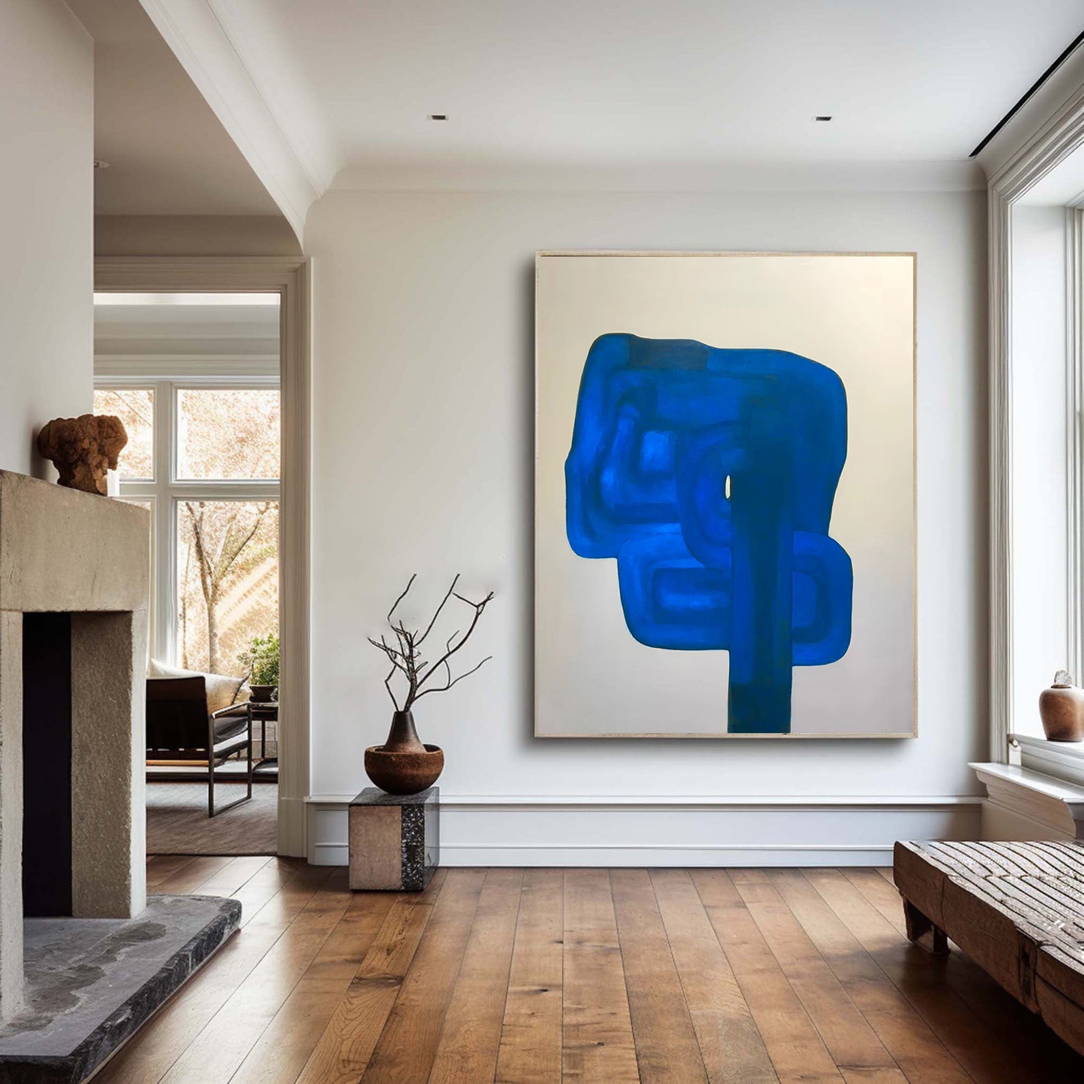 Oversized Cobalt Blue Abstract Painting | Contemporary Wall Art #JJ 06