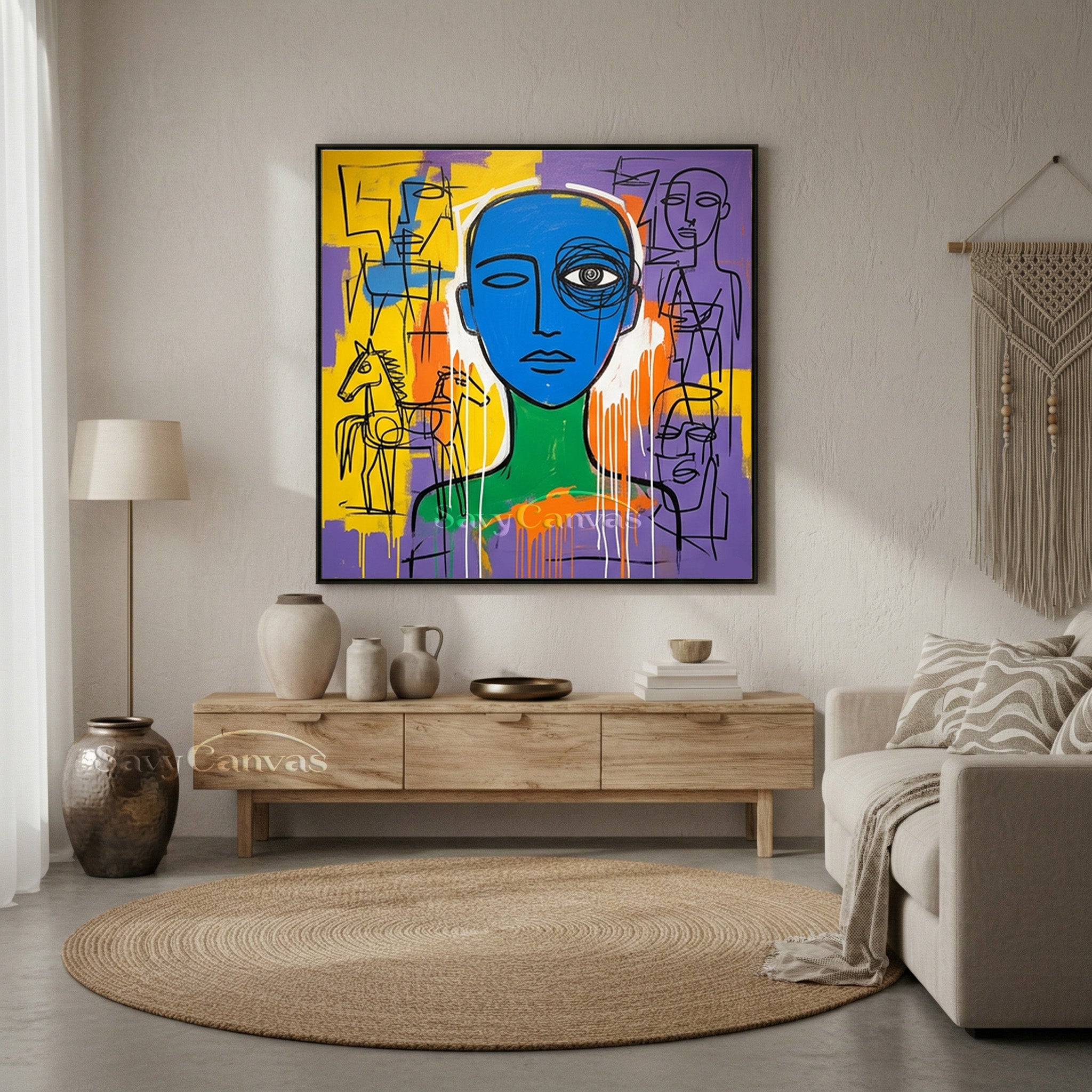Modern Abstract Portrait Oil Painting | Basquiat Inspired Art #SS 118