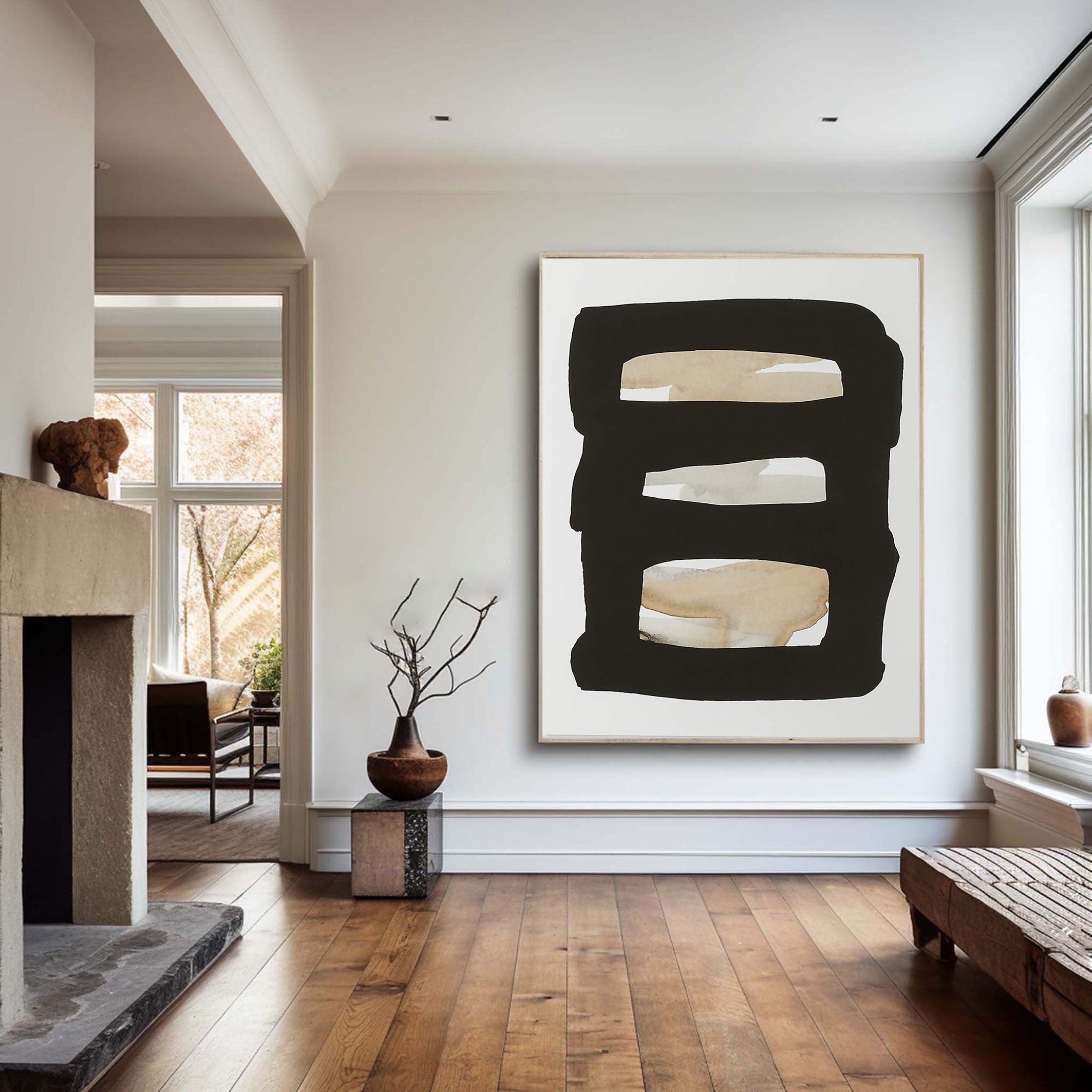 Bold Abstract Art Painting - Black & Beige #TC 126