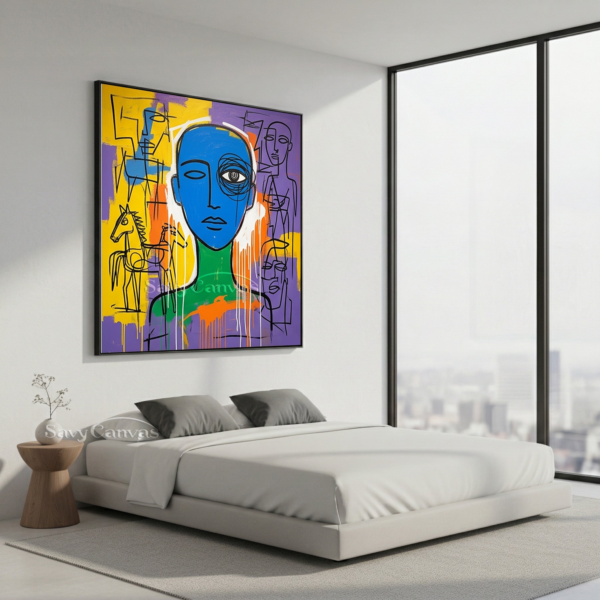 Modern Abstract Portrait Oil Painting | Basquiat Inspired Art #SS 118