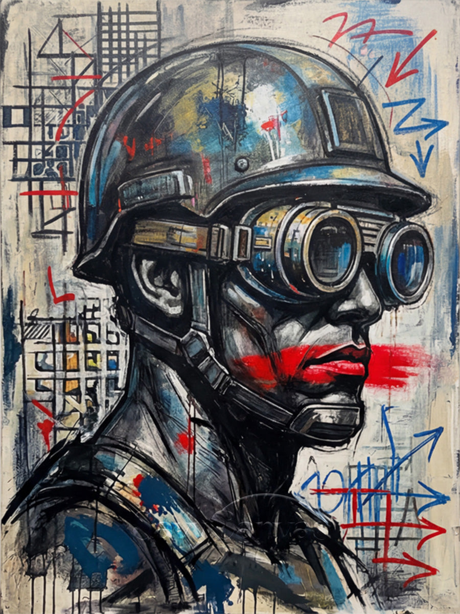 Modern Urban Soldier Graffiti Art | Original Hand-Painted Oil #SS 078