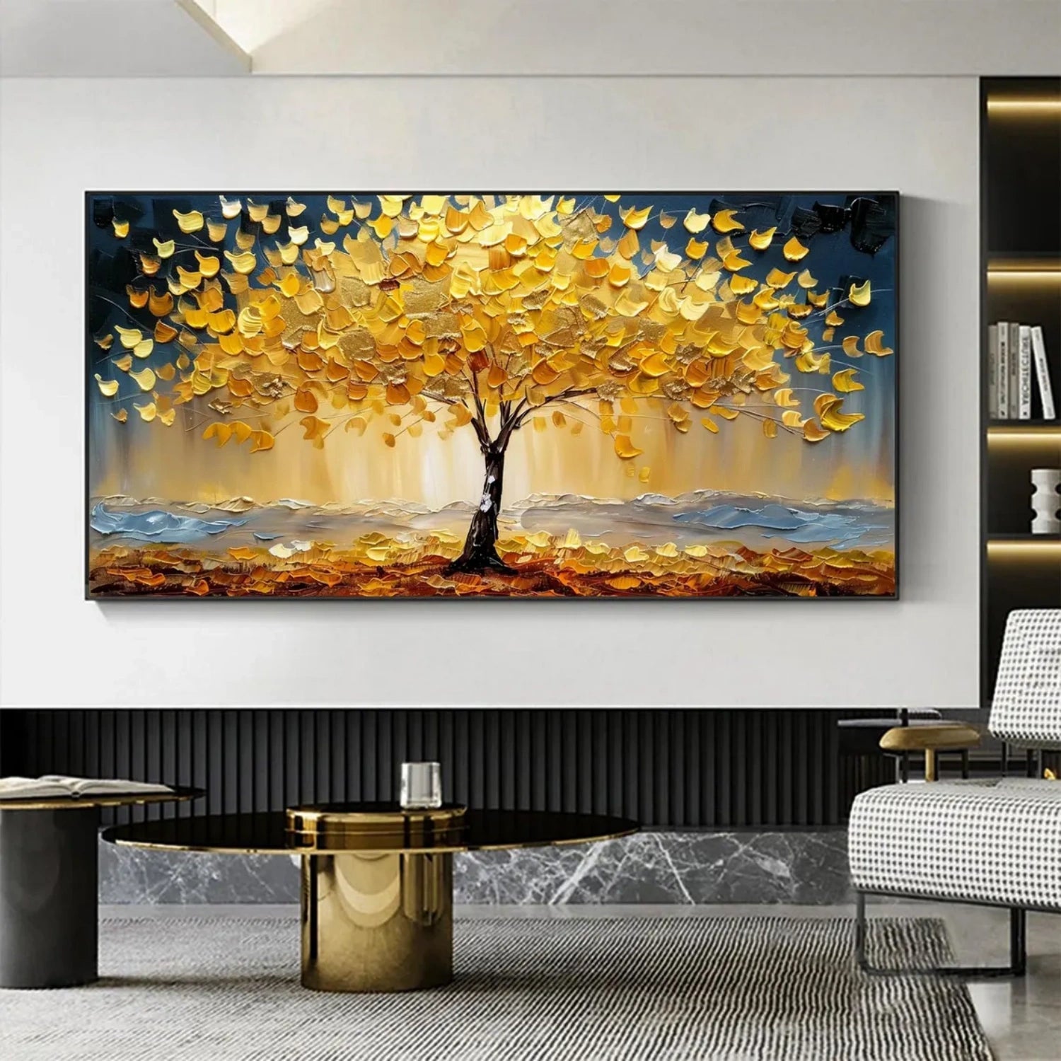 Textured Golden Leaf Tree Painting | Hand-Painted Art#JJ 317
