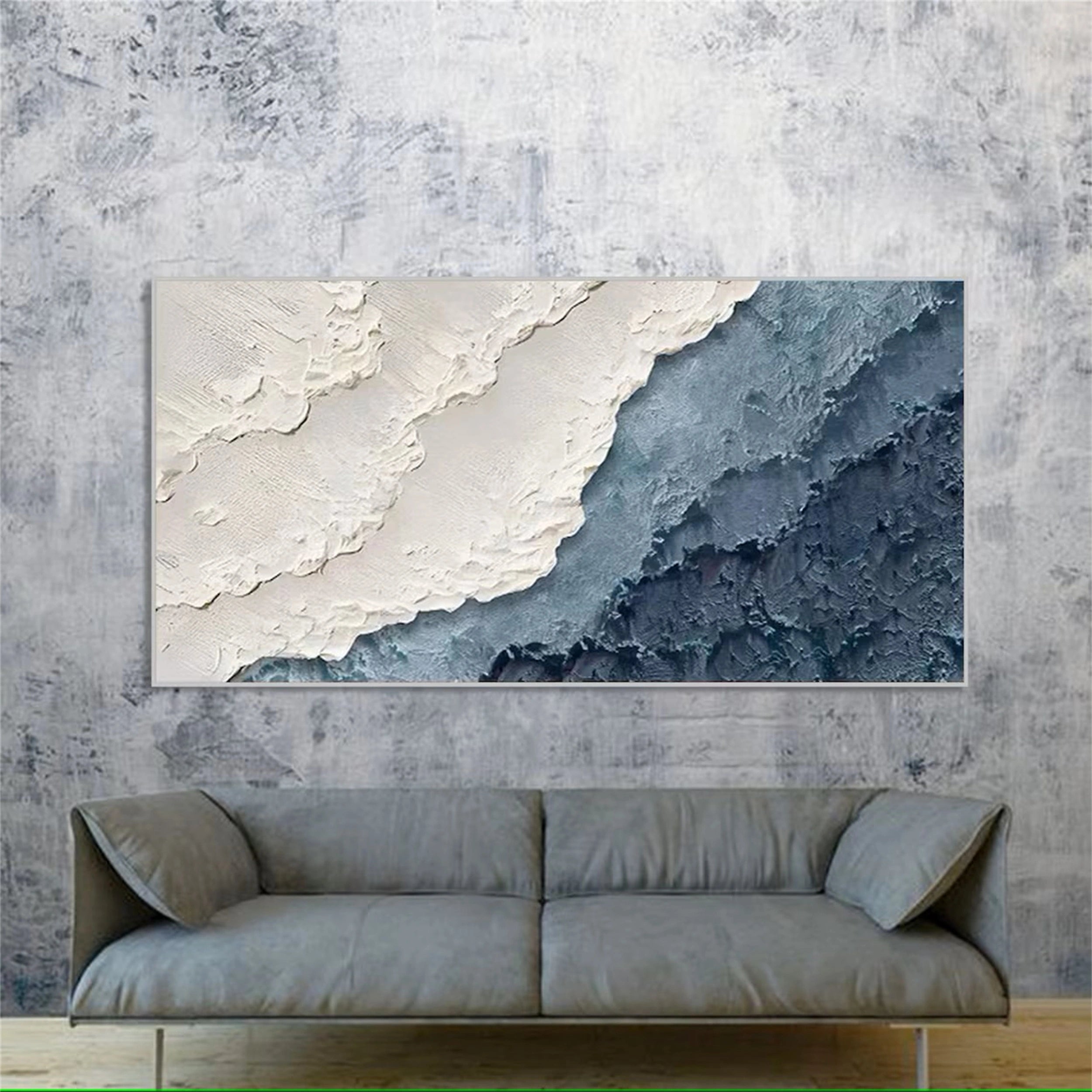 Minimalist White Blue Ocean Abstract Art