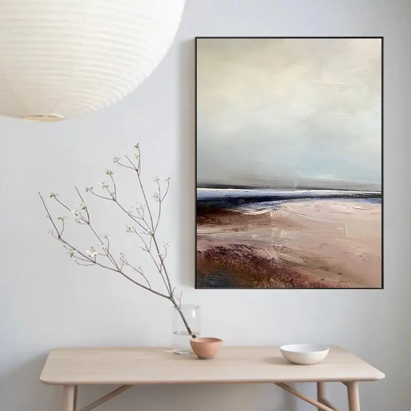 Moody Coastal Artwork | Large Abstract Oil Painting with Beach Elements for Office & Gallery Walls