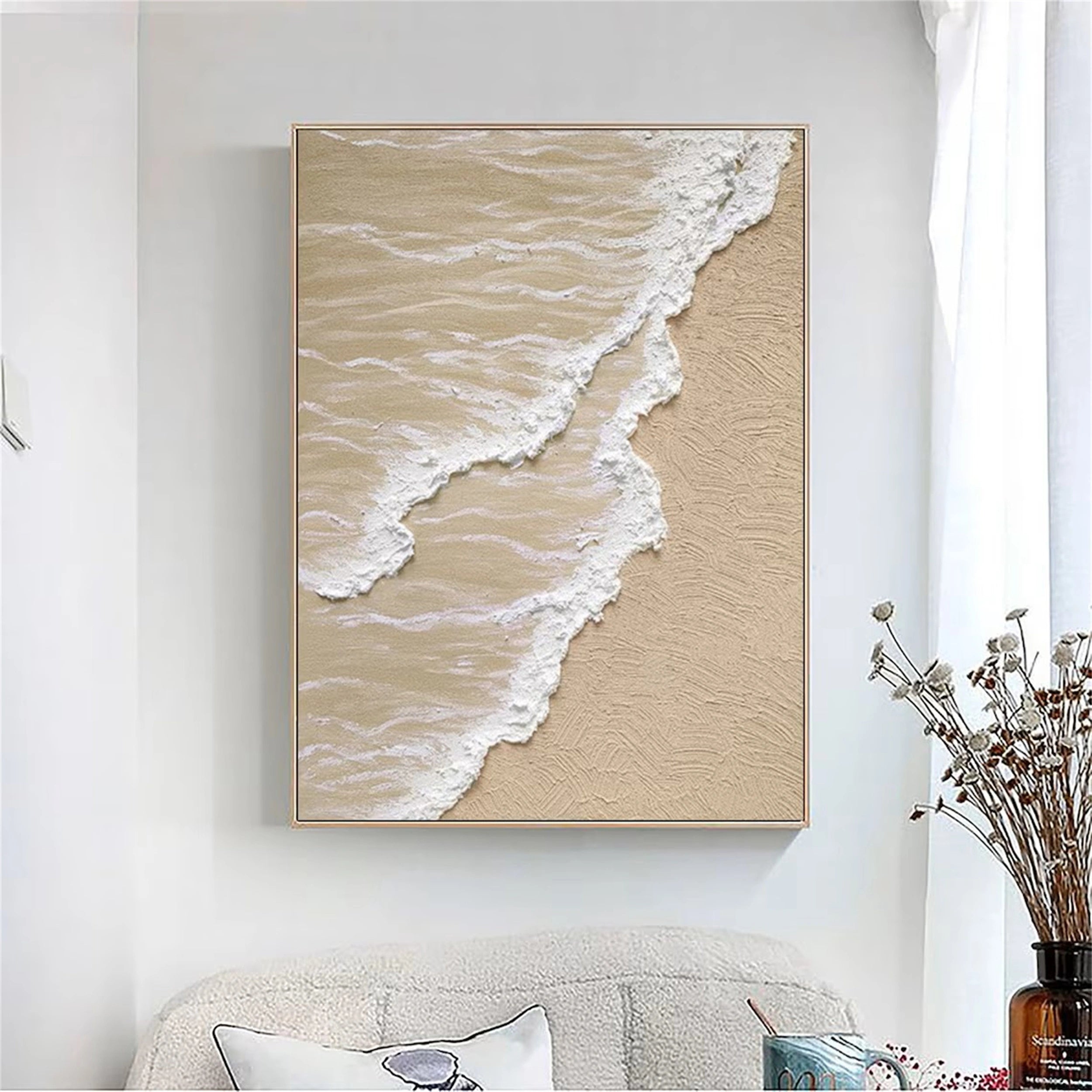Large Textured Beach Shoreline Painting | 3D Coastal Abstract Art #ZZ