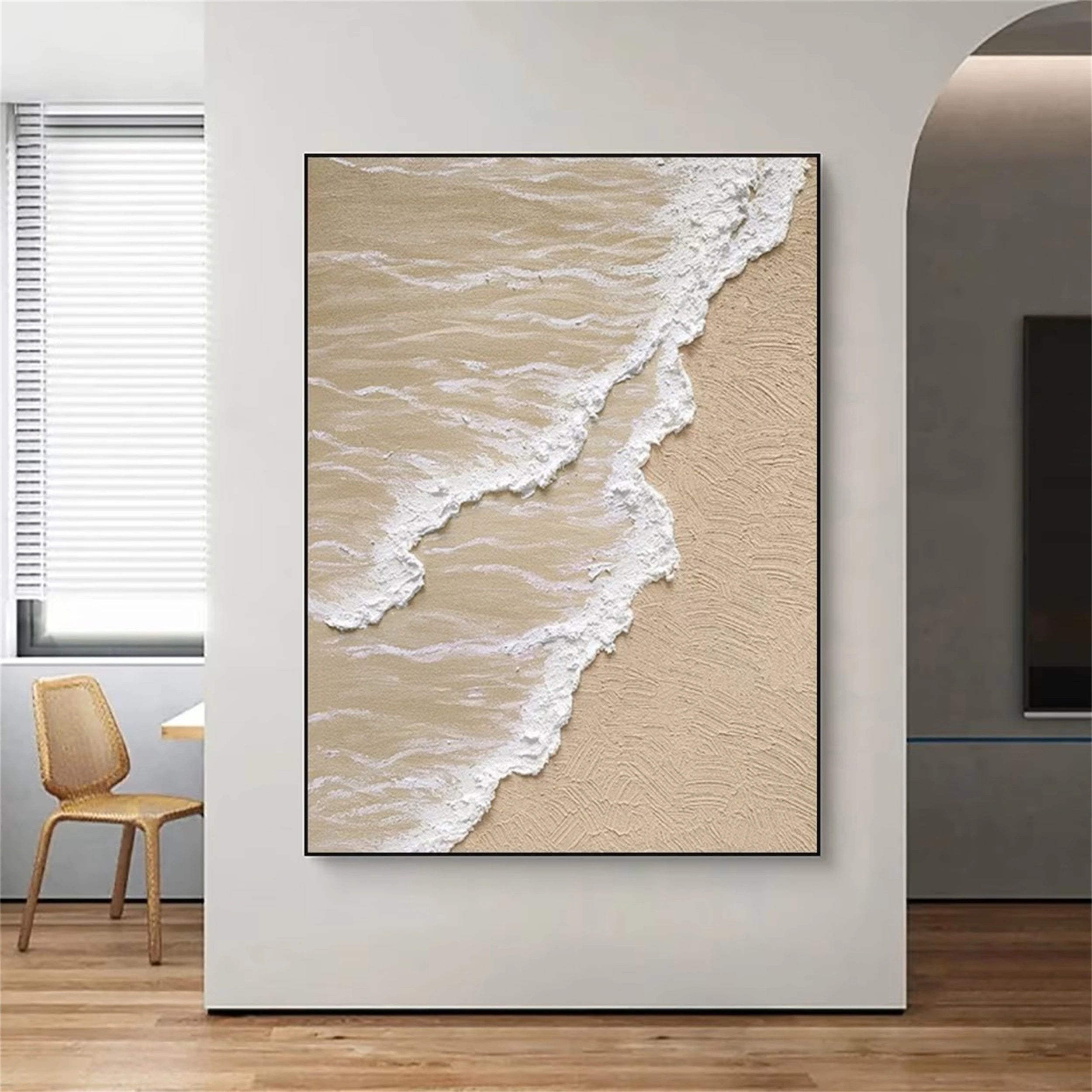 Large Textured Beach Shoreline Painting | 3D Coastal Abstract Art #ZZ